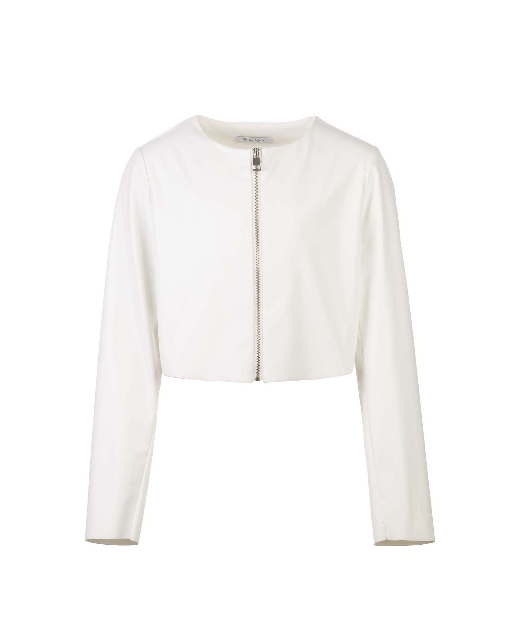 Giubbino crop in ecopelle avorio con zip