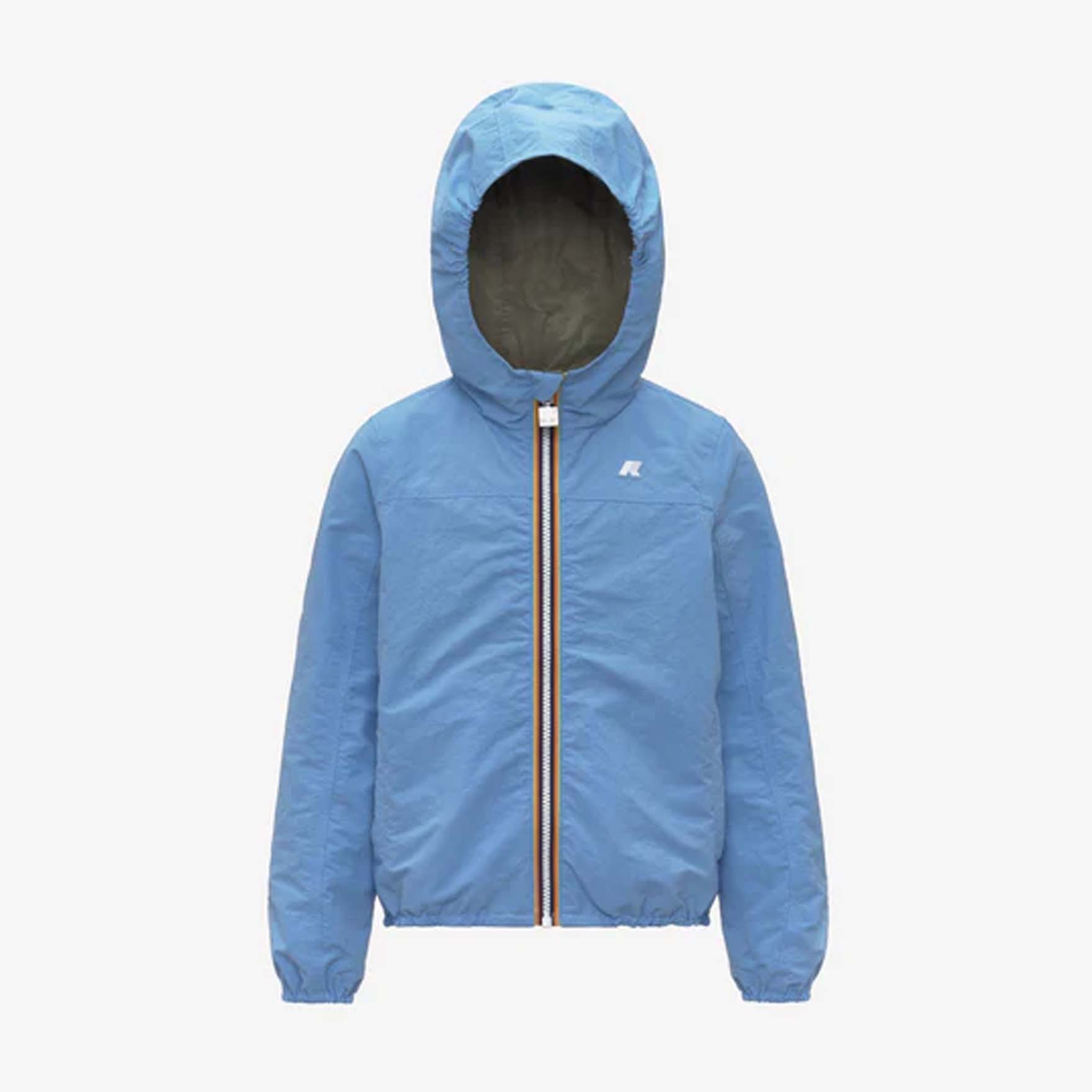 Giubbino K-way in nylon pervinca reversibile in verde militare con cappuccio fisso