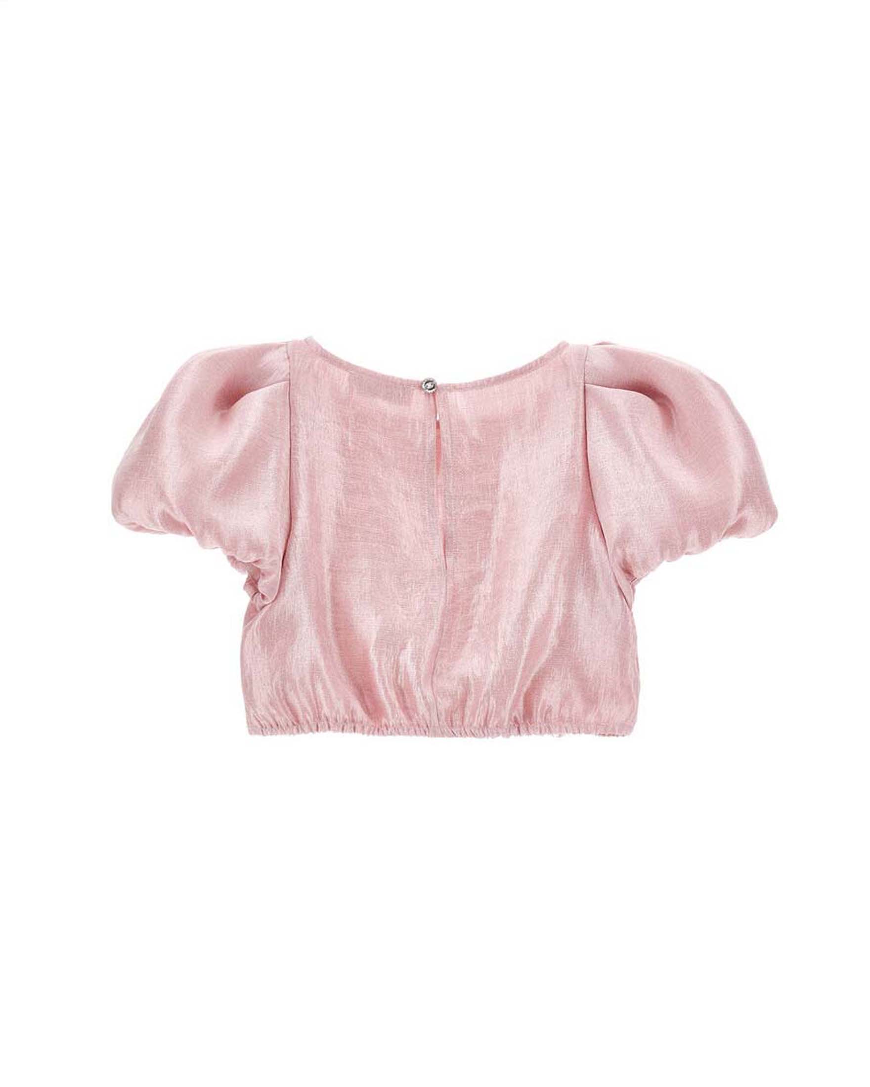 Camicia cropped Monnalisa rosa in raso a maniche corte image