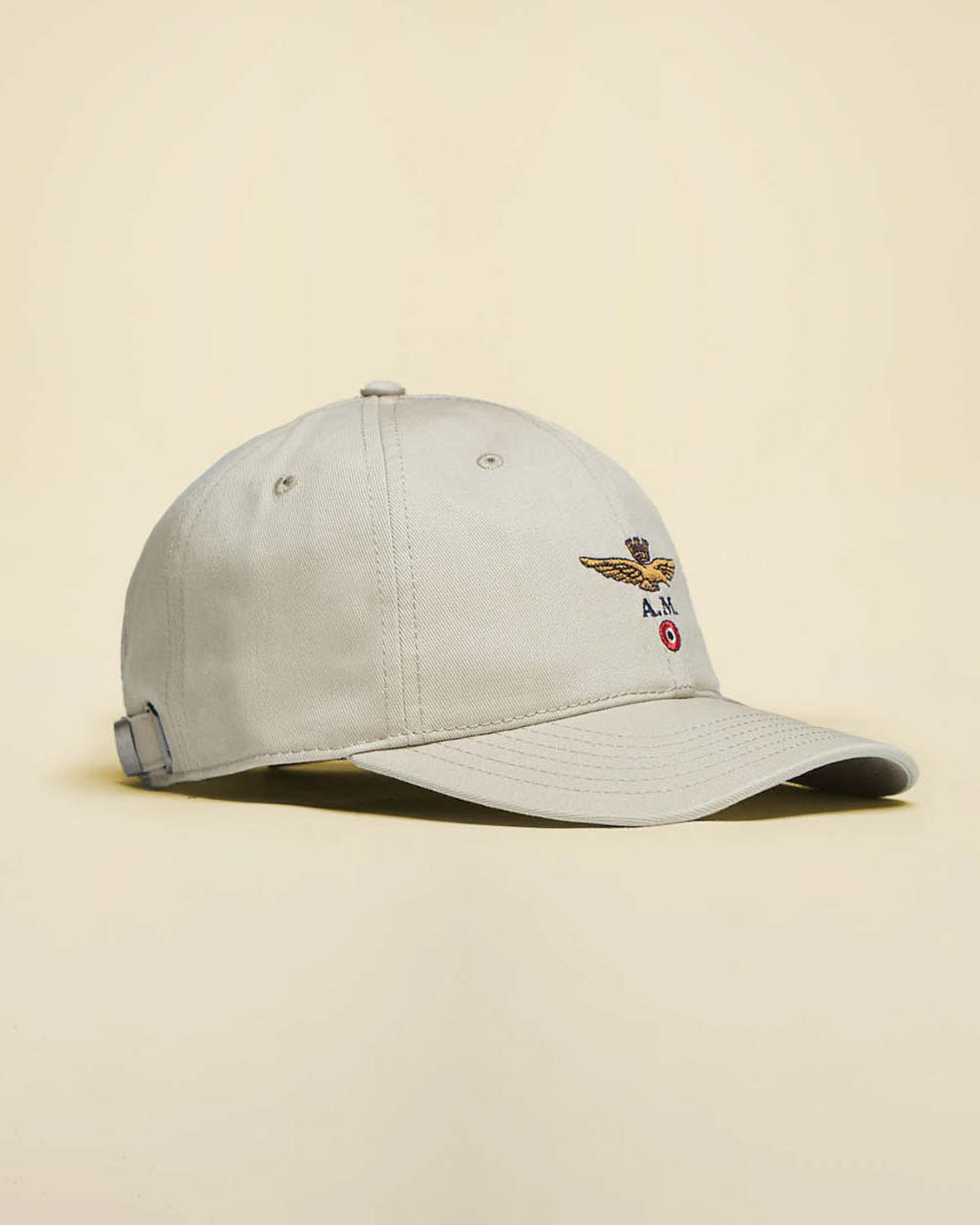 Berretto baseball Aeronautica Militare beige in cotone con logo aquila turrita