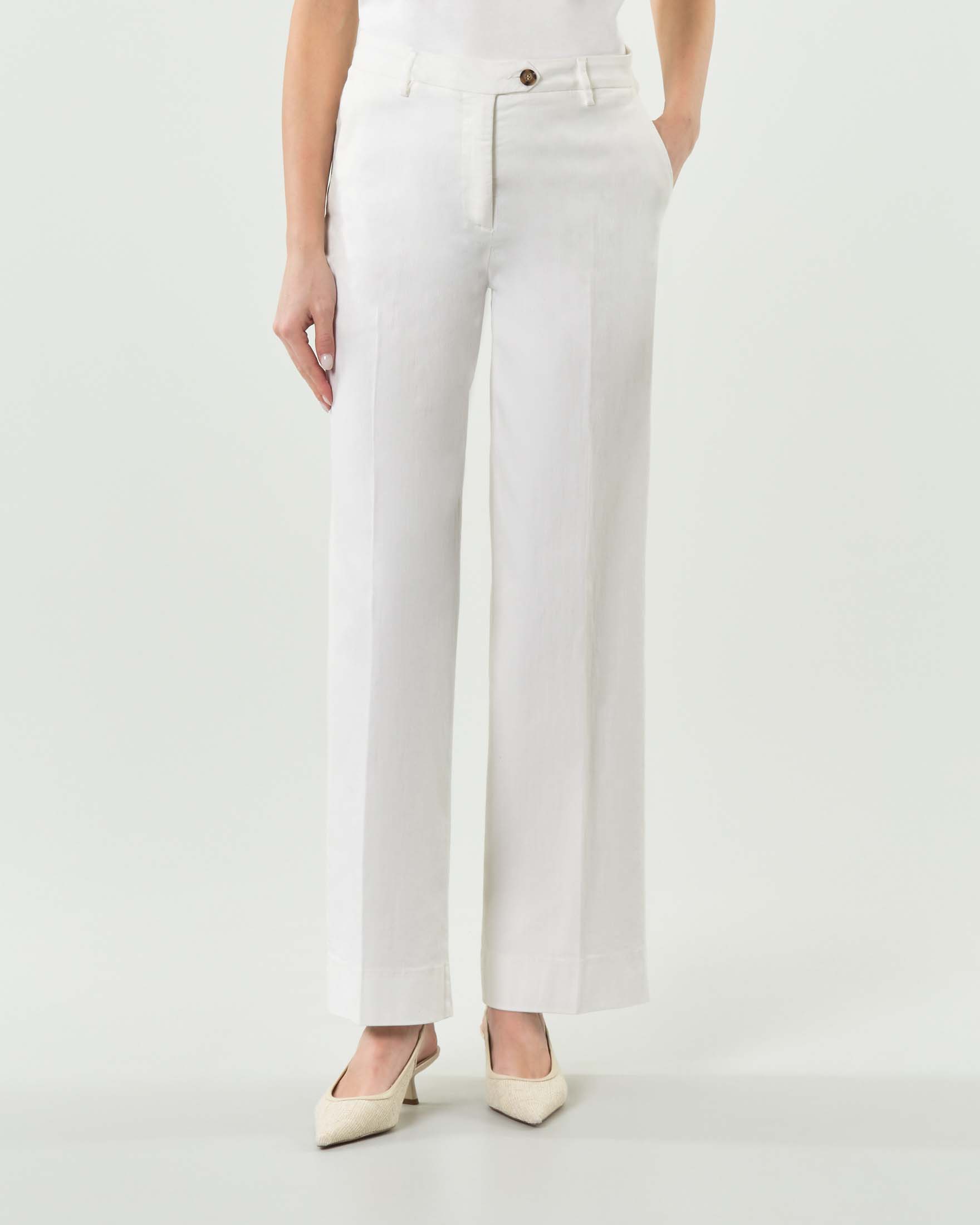 Pantalone a palazzo New York bianco Bonheur in cotone stretch image
