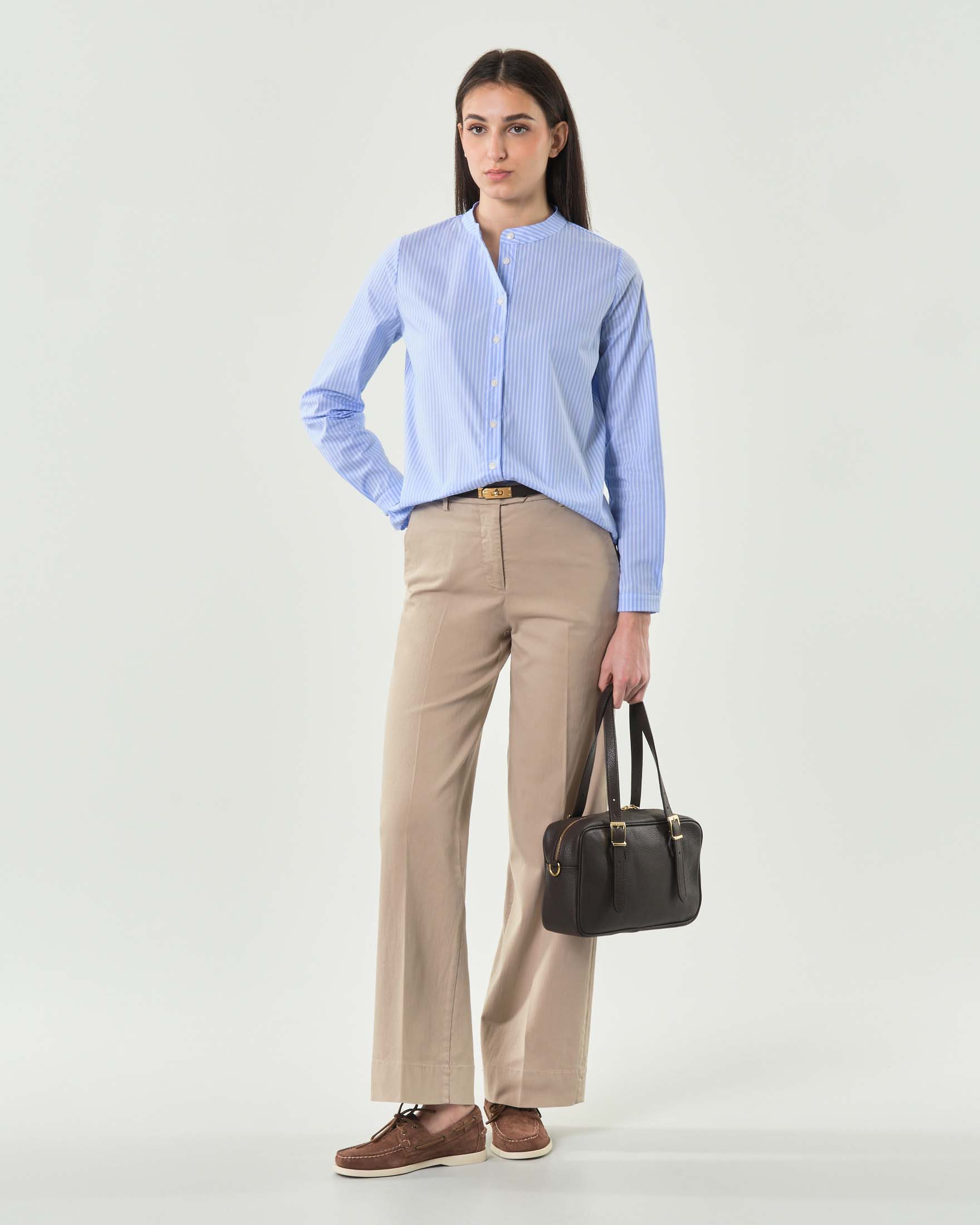 Pantalone a palazzo New York beige Bonheur in cotone stretch