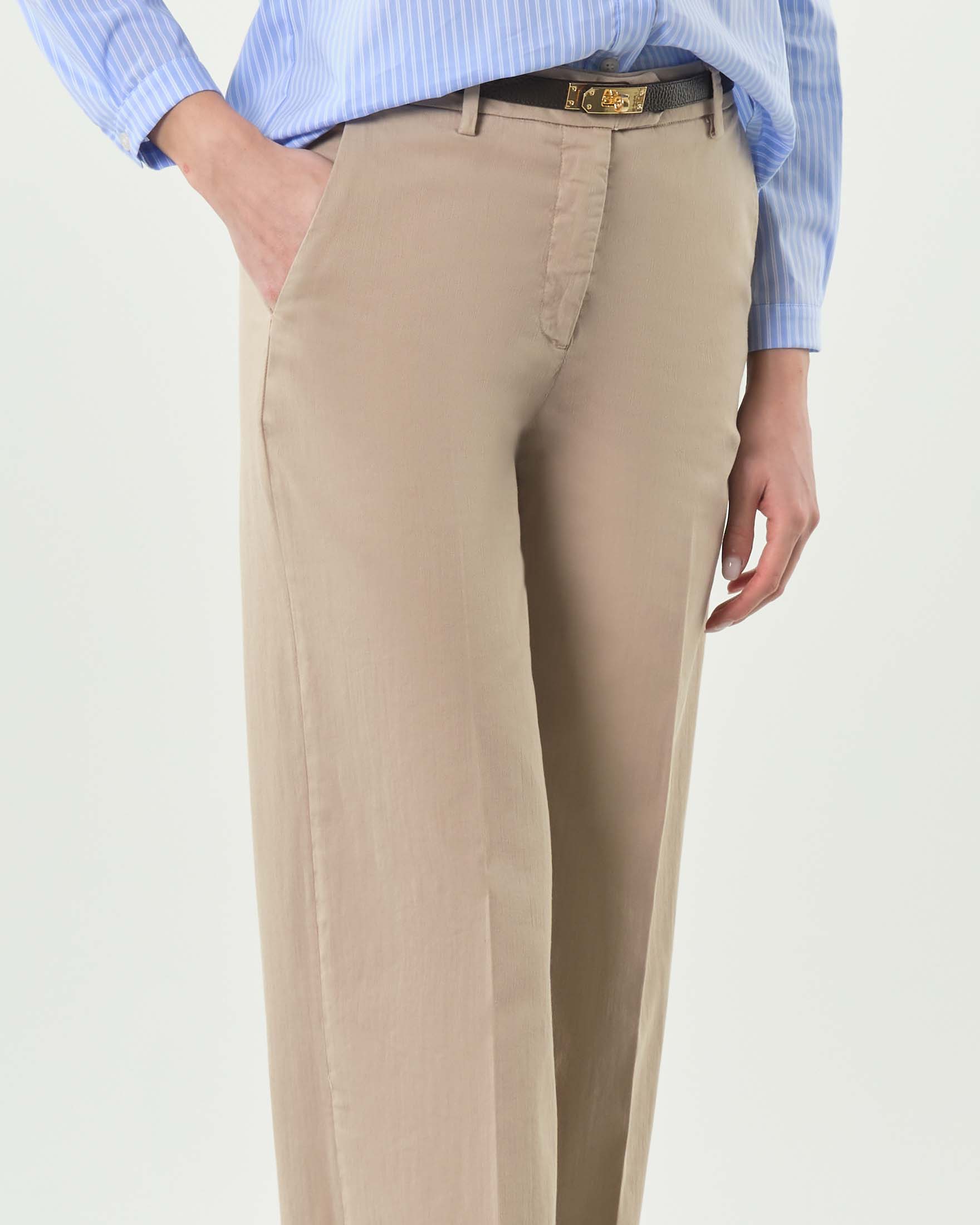Pantalone a palazzo New York beige Bonheur in cotone stretch image