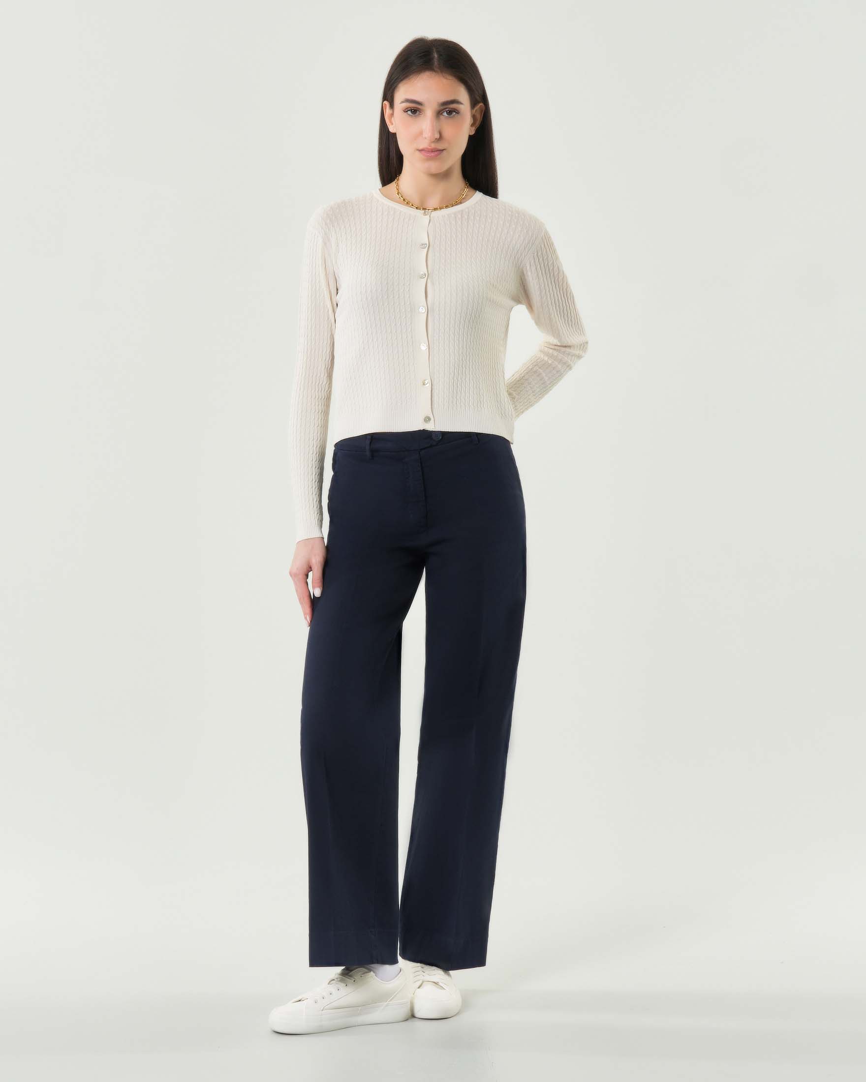 Pantalone a palazzo New York blu Bonheur in cotone stretch