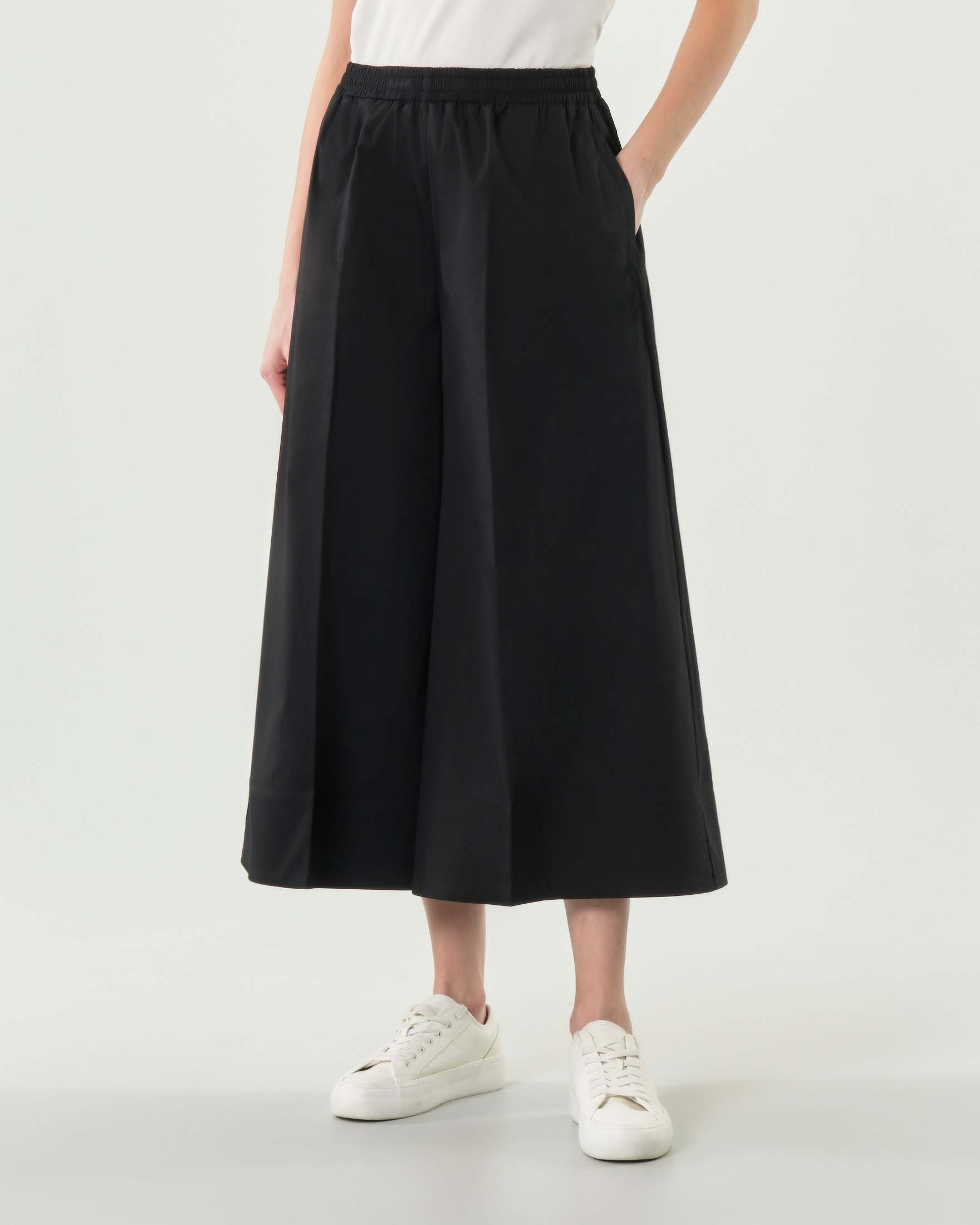 Pantaloni ampi cropped Rodi Bonheur neri a vita alta con elastico e piega stirata image