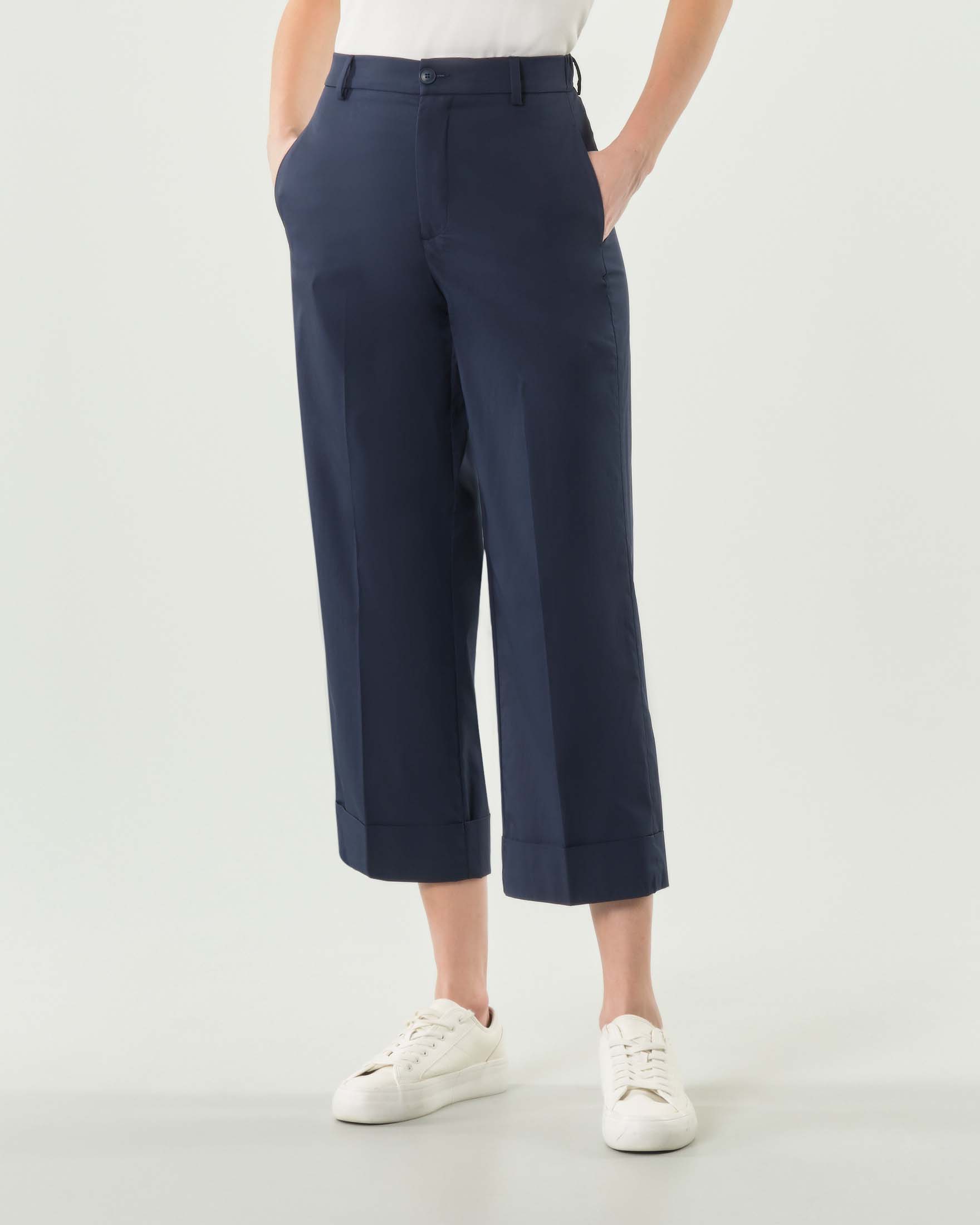 Pantaloni gamba dritta Dalì Bonheur blu a vita alta con risvoltino image