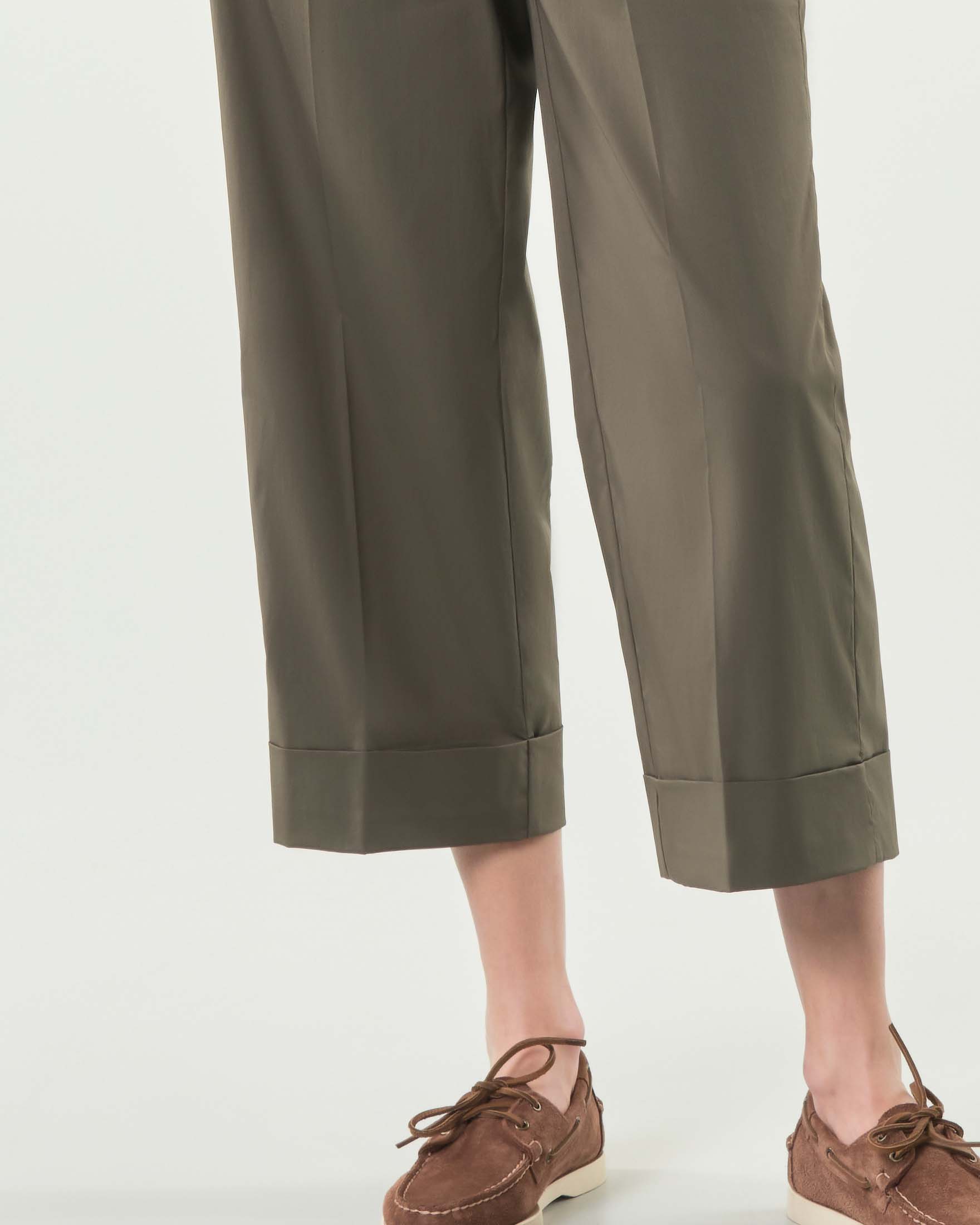 Pantaloni gamba dritta Dalì Bonheur verdi militare a vita alta con risvoltino image