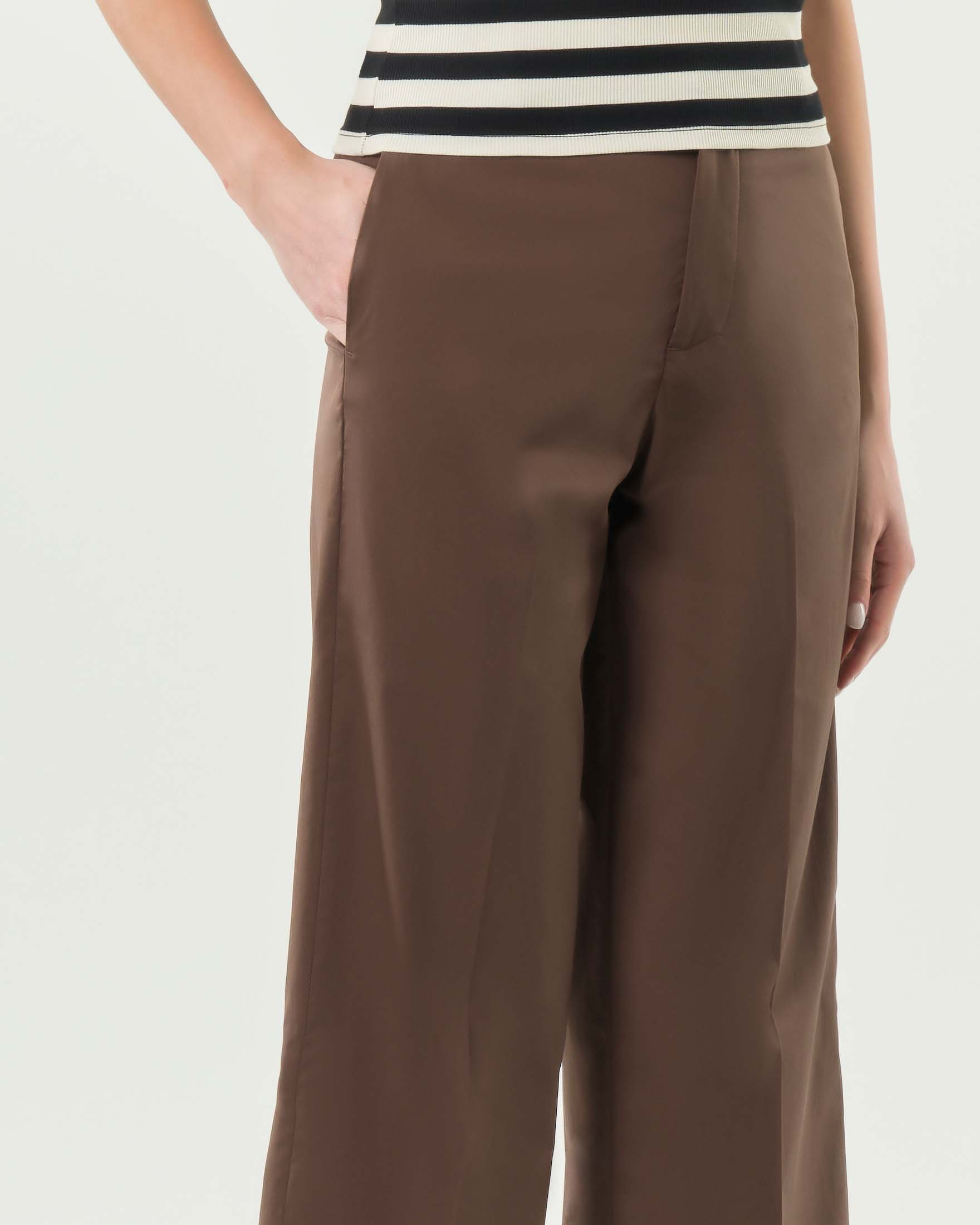 Pantaloni gamba dritta Dalì Bonheur marroni a vita alta con risvoltino image