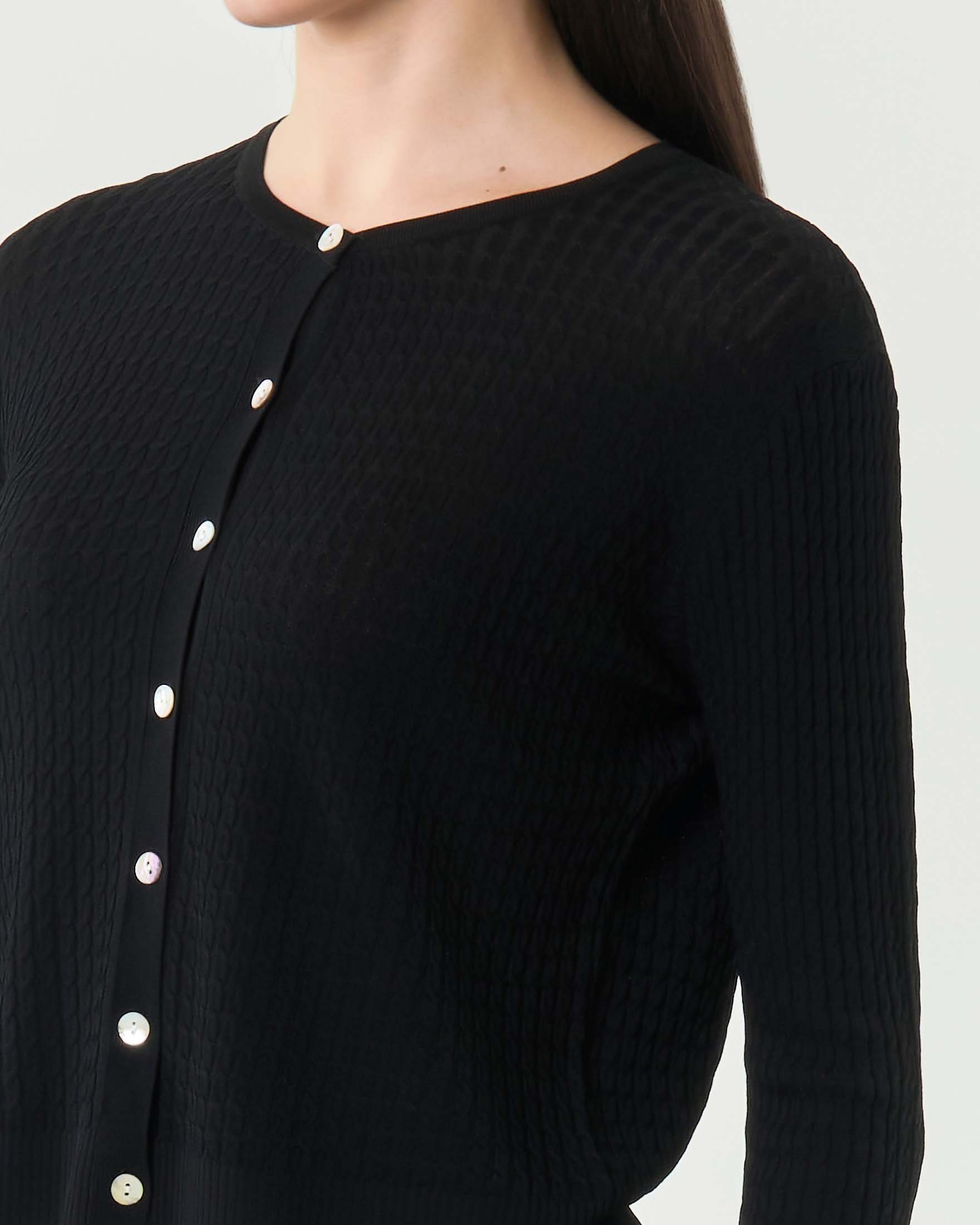 Cardigan nero Hlo! girocollo a trecce con bordi a costine image