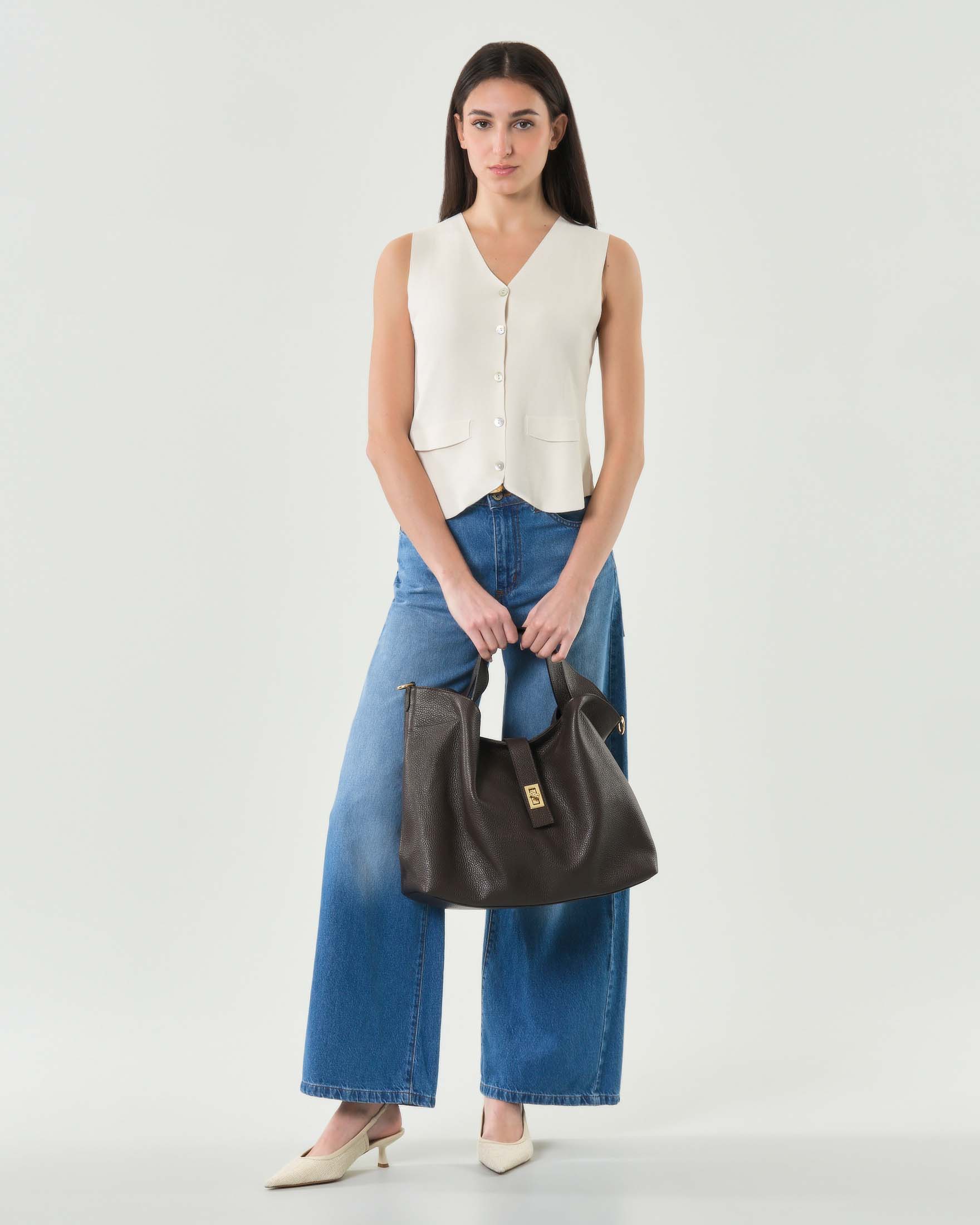 Gilet color panna Hlo! con scollo a V in misto viscosa image