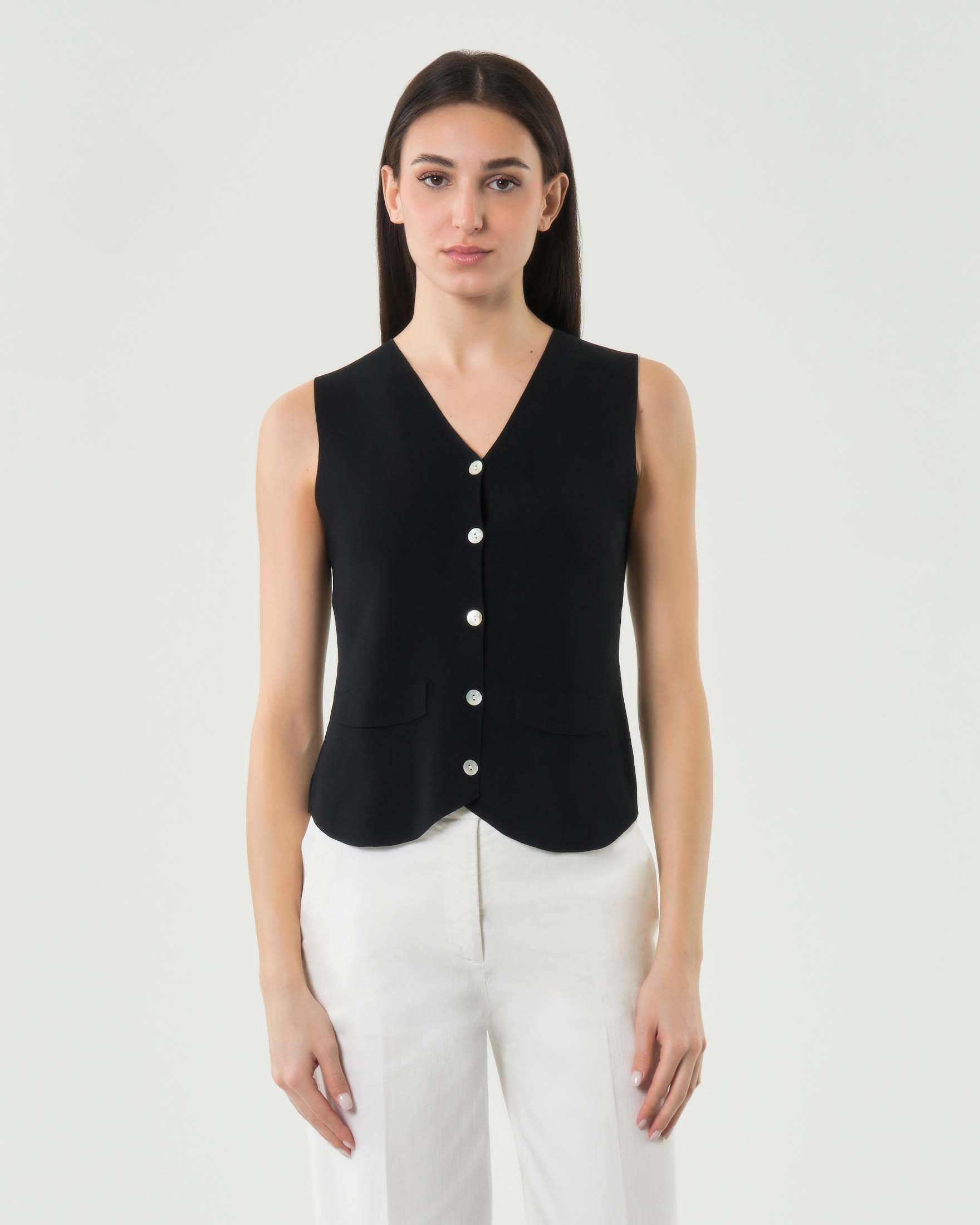 Gilet nero con scollo a V in misto viscosa