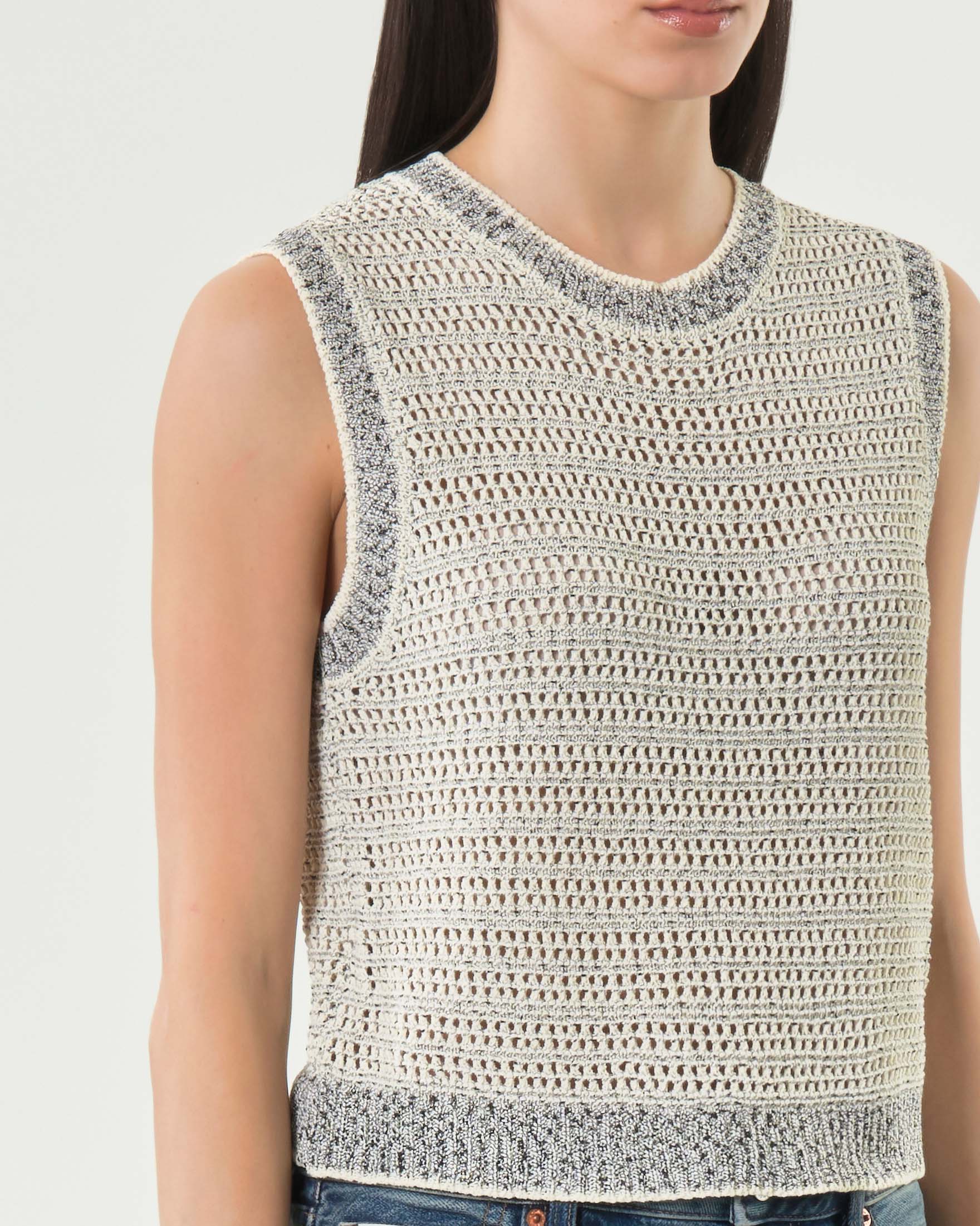 Gilet traforato Hlo! melange blu e écru in misto cotone con bordi a costine image