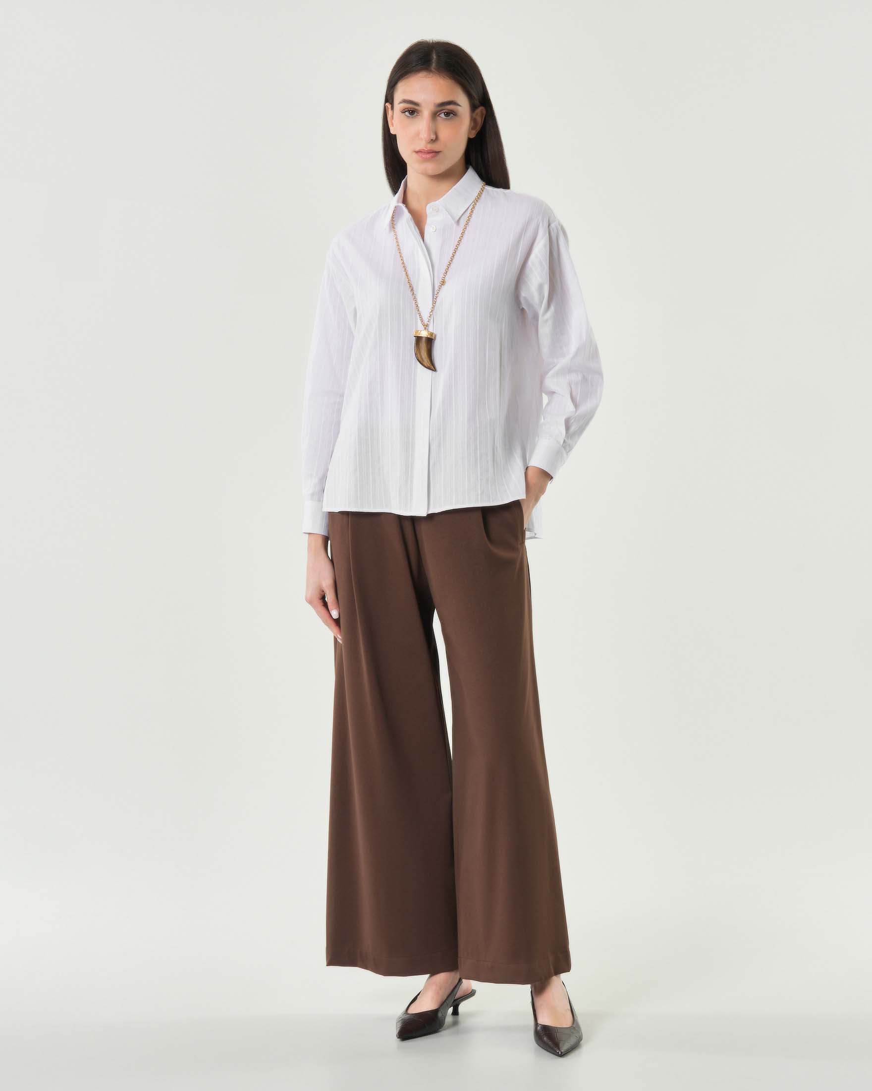 Pantalone wide marrone Hlo! con pince ed elastico in vita