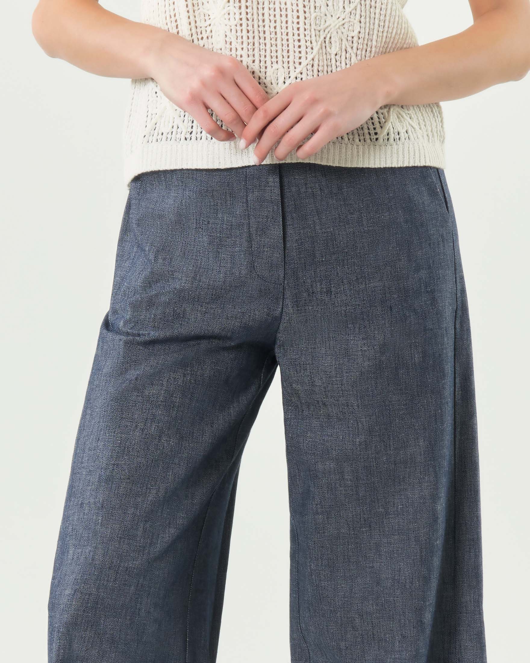 Pantalone palazzo Hlo! in denim misto cotone e lino con elastico in vita image
