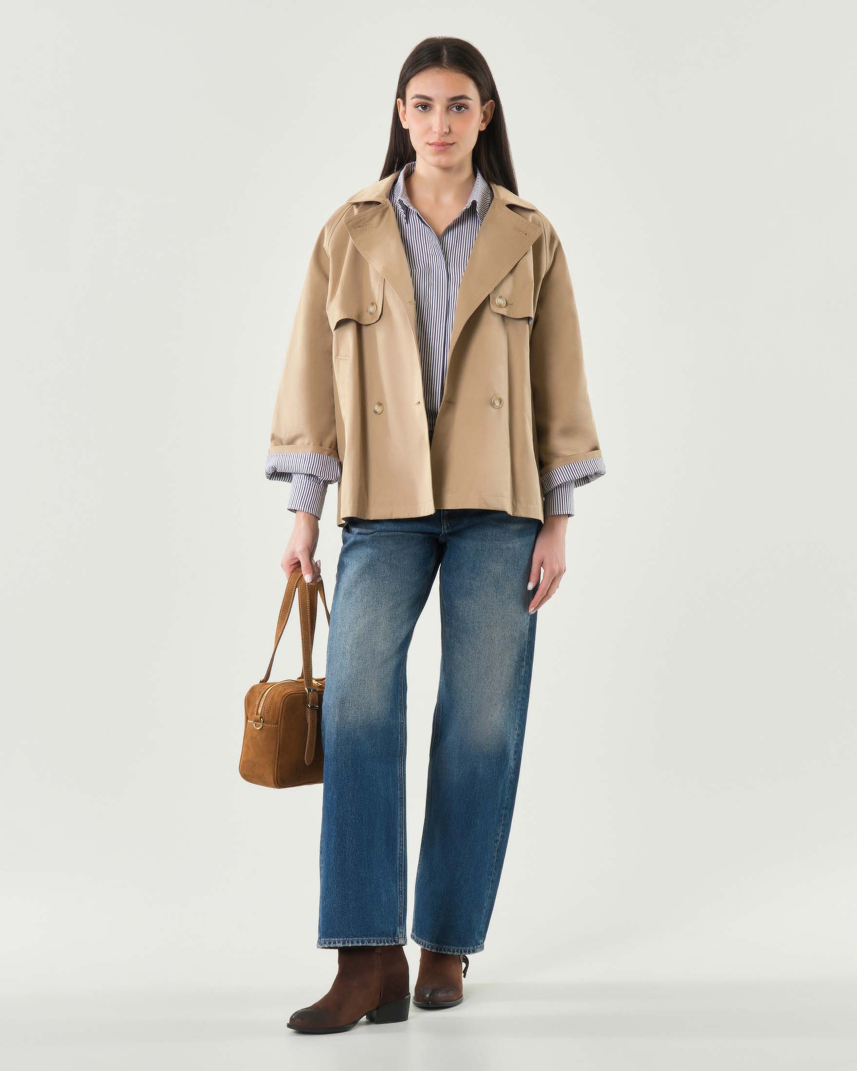 Trench corto beige Hlo! in misto cotone con patte antivento image