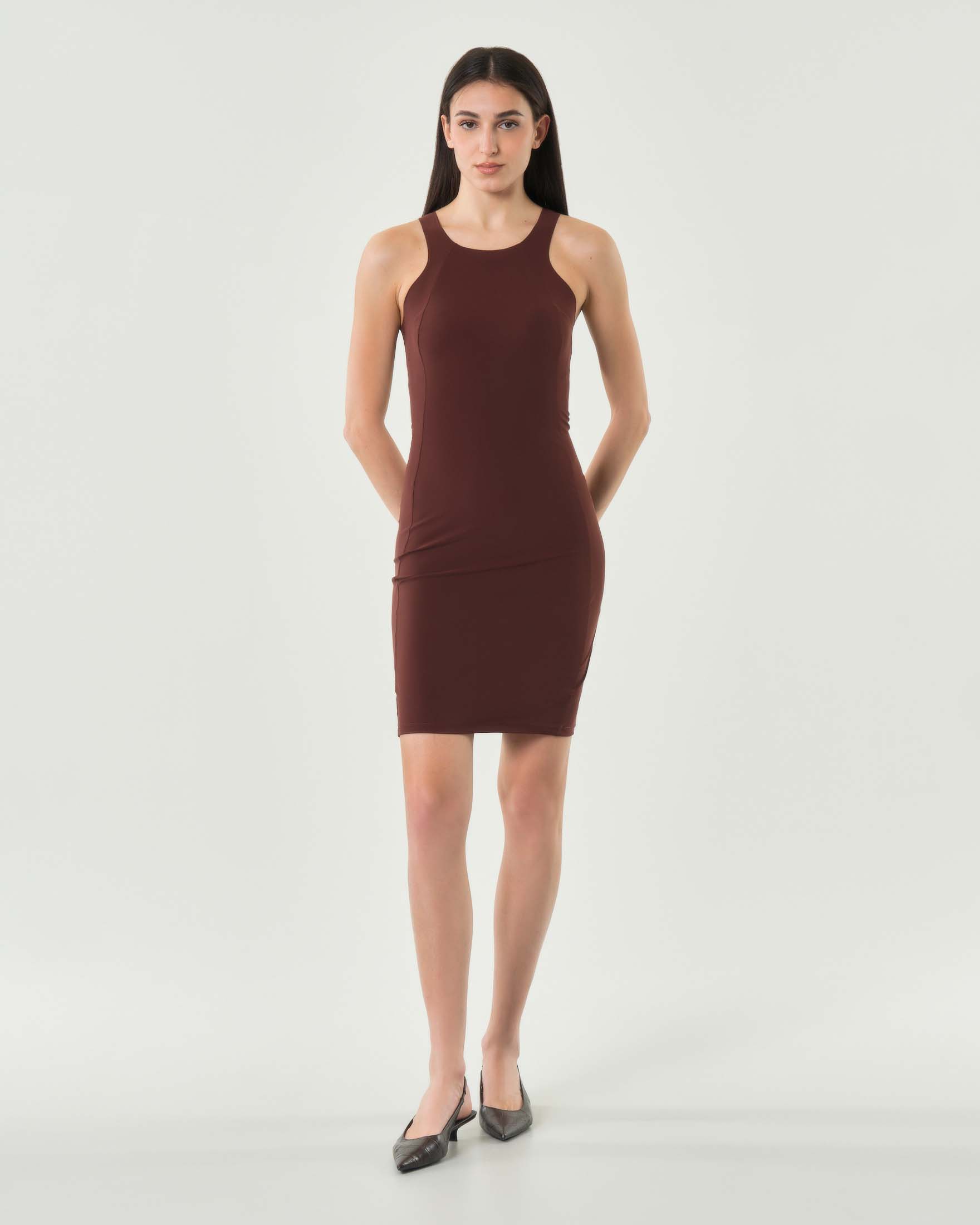 Abiti corto bordeaux in tessuto stretch con scollo all'americana