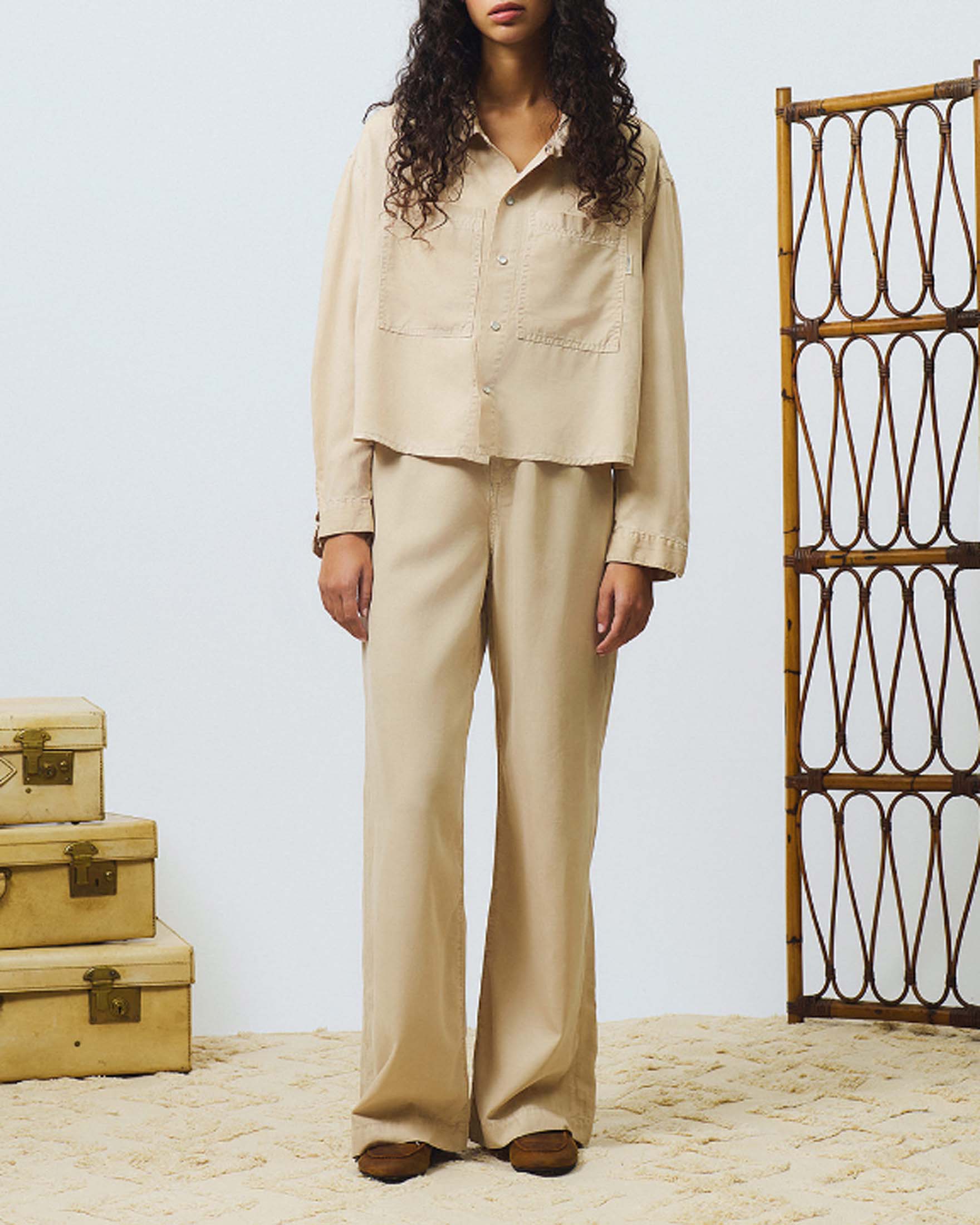 Jeans beige flare Roy Roger's Marta in tencel