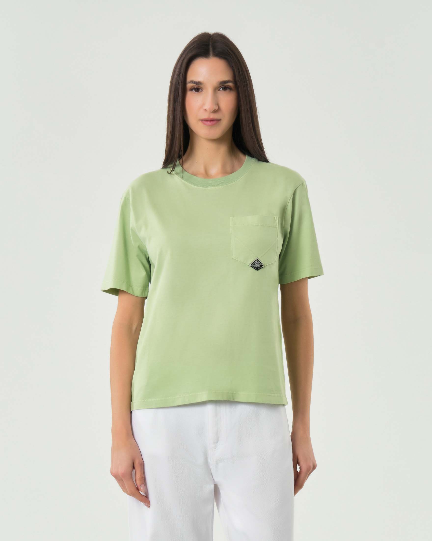 T-shirt girocollo verde Roy Roger's a maniche corte con taschino sul davanti e logo