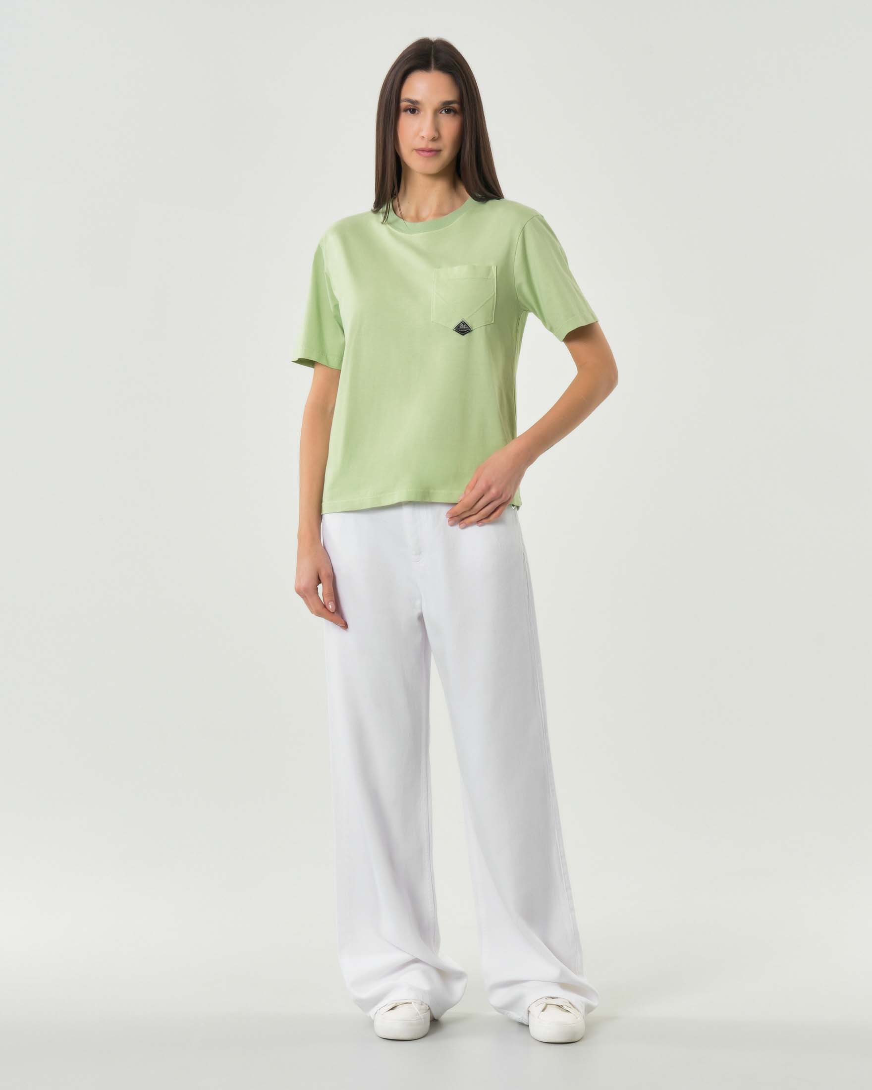 T-shirt girocollo verde Roy Roger's a maniche corte con taschino sul davanti e logo image