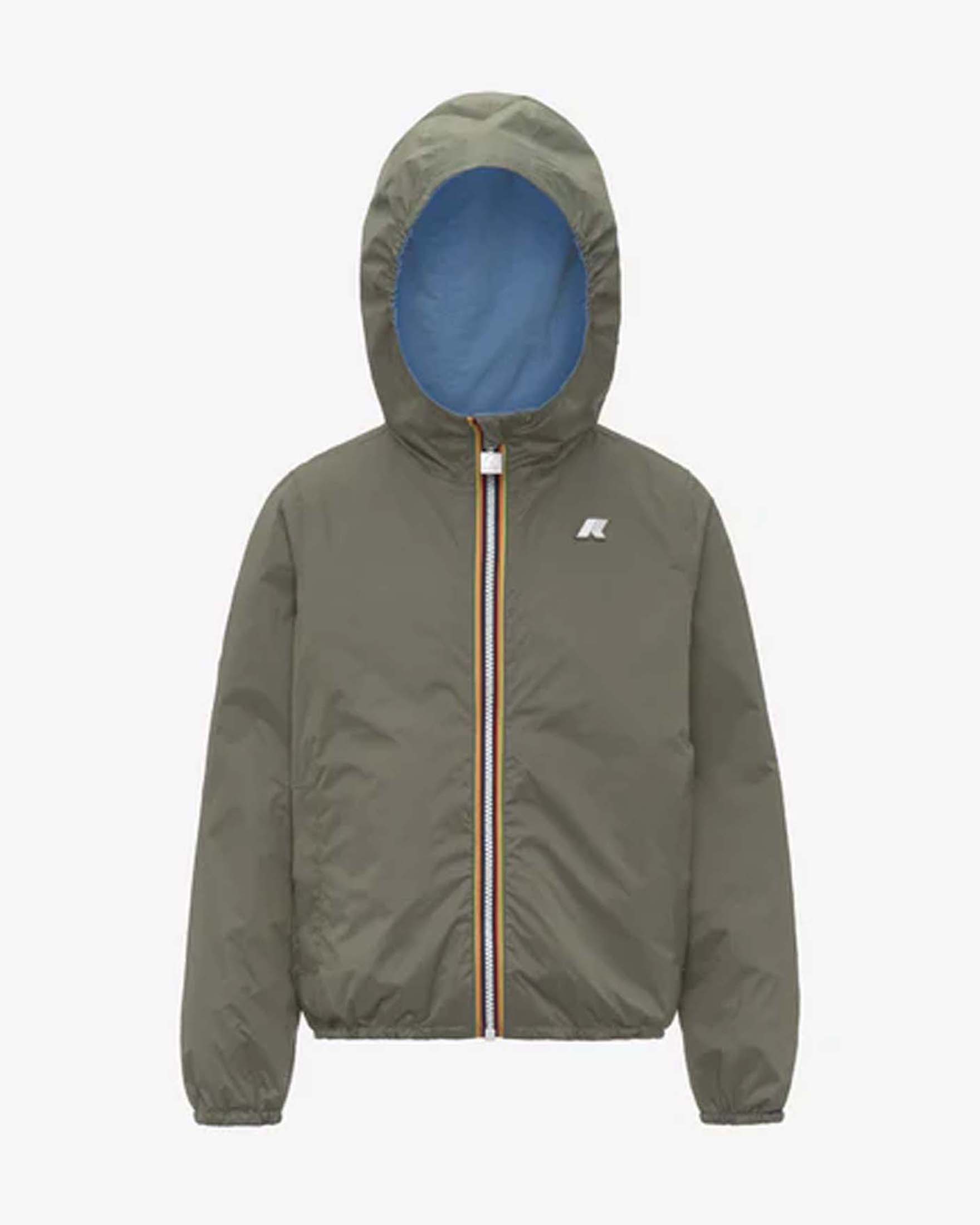 Giubbino K-way in nylon pervinca reversibile in verde militare con cappuccio fisso image