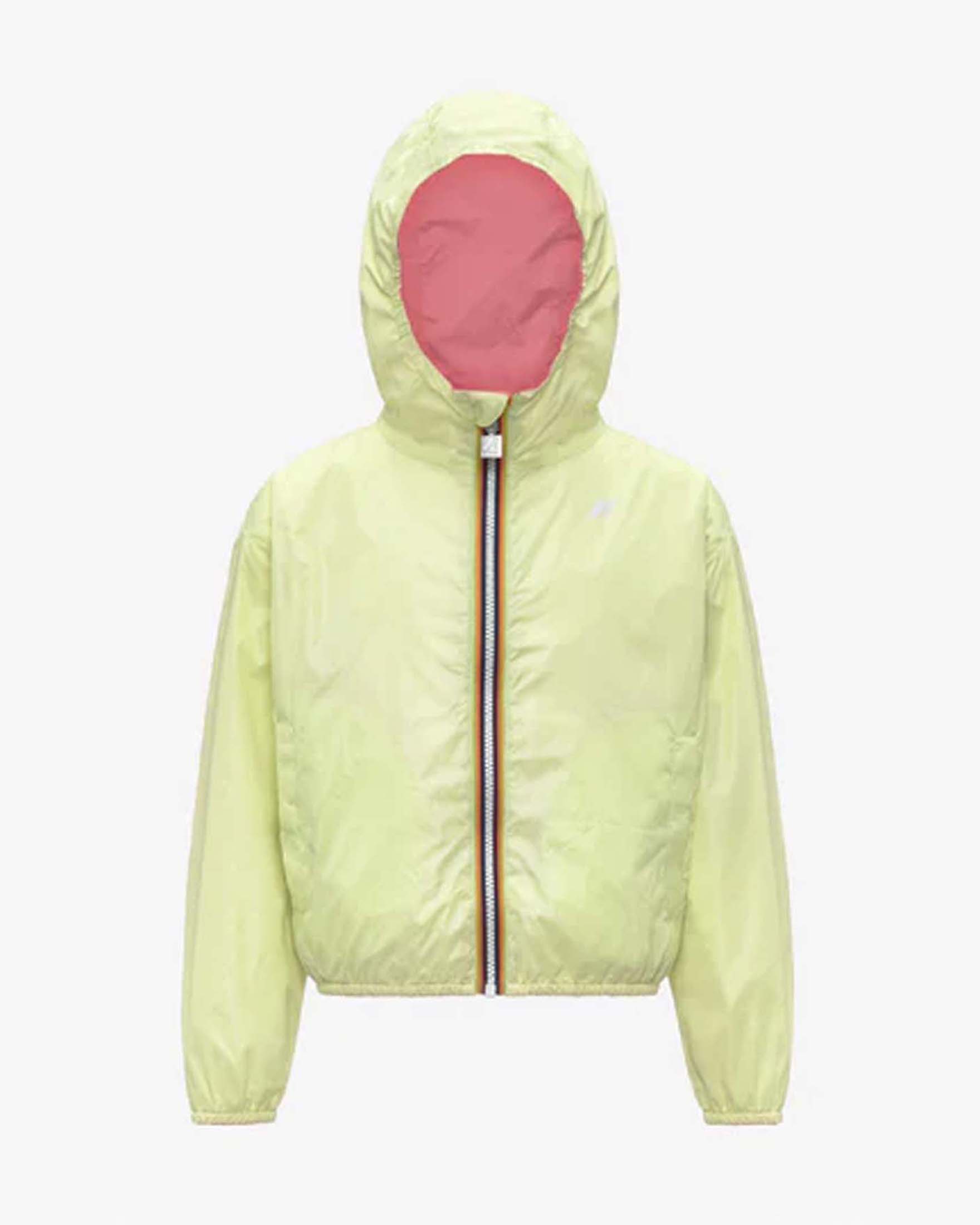 Giubbino K-way in nylon rosa reversibile in lime con cappuccio fisso image