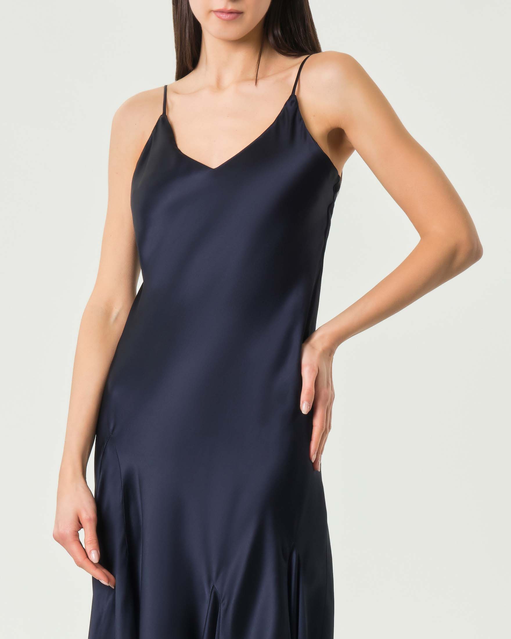 Slip dress lungo svasato Marella blu in raso con scollo a V e spalline sottili image