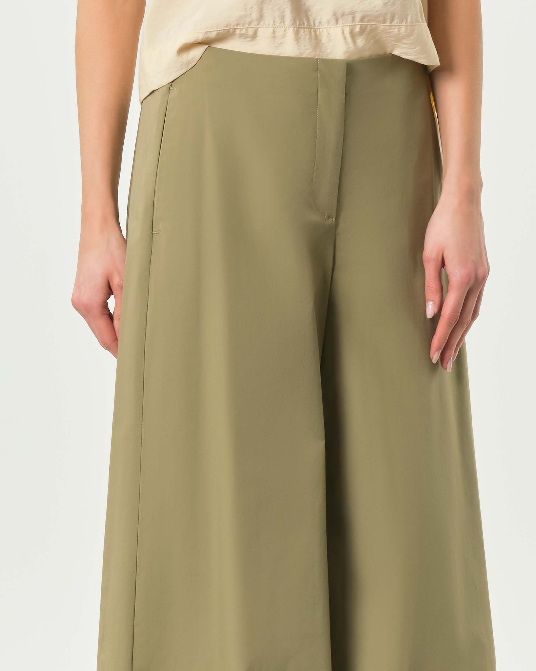 Pantalone ampio verde militare Marella in cotone stretch con chiusura a zip image