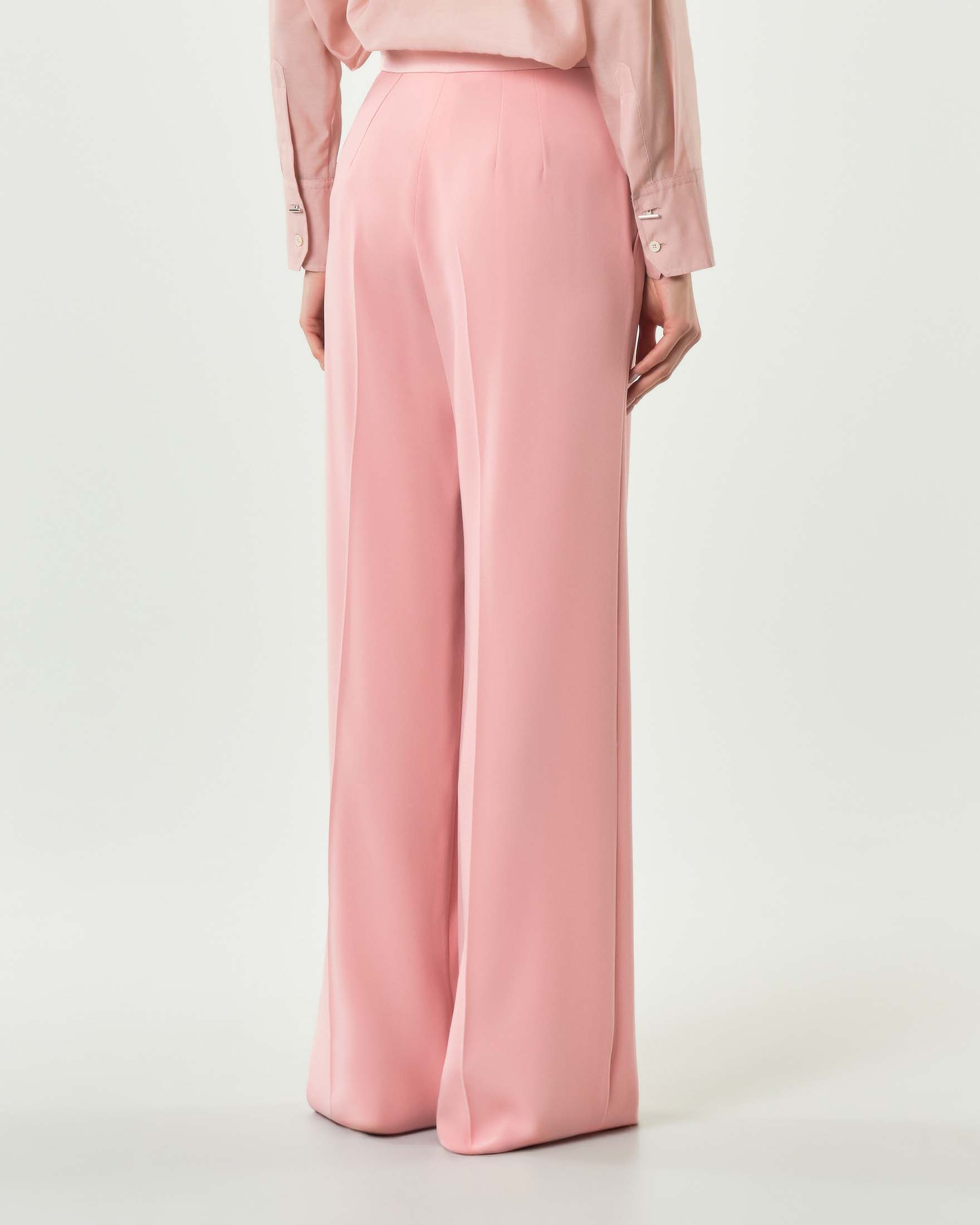 Pantaloni a palazzo Marella rosa in crepe con piega fronte e retro e chiusura a zip