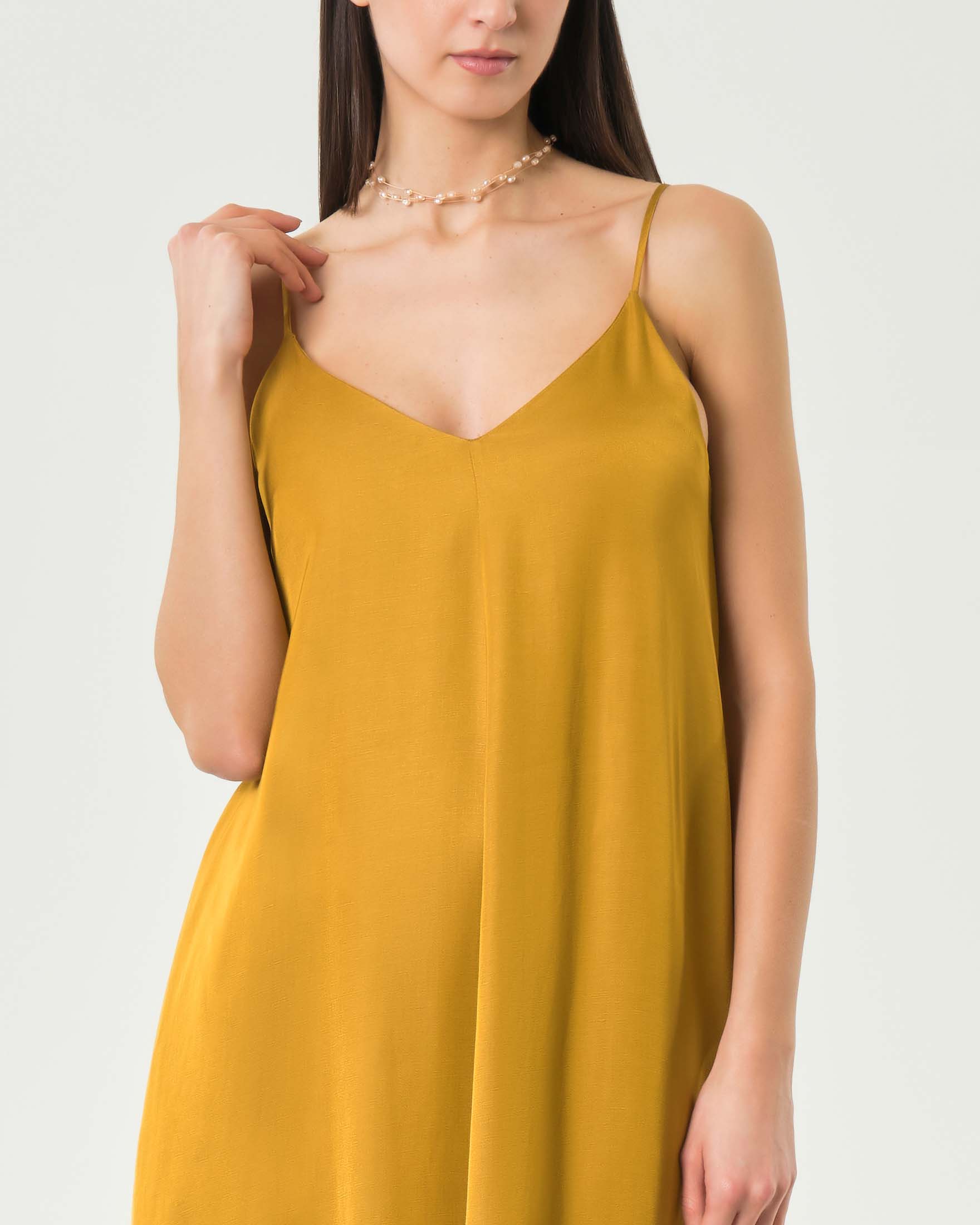 Slip dress lungo Marella ocra in gabardina di viscosa con spalline sottili e scollo a V image