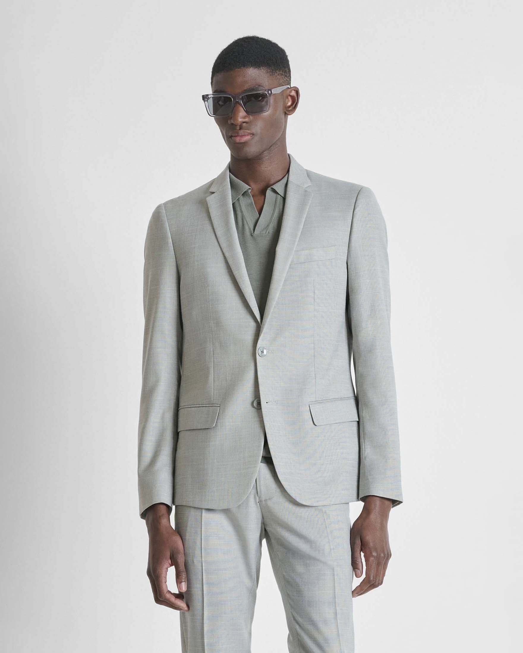 Blazer salvia in misto viscosa effetto fiammato
