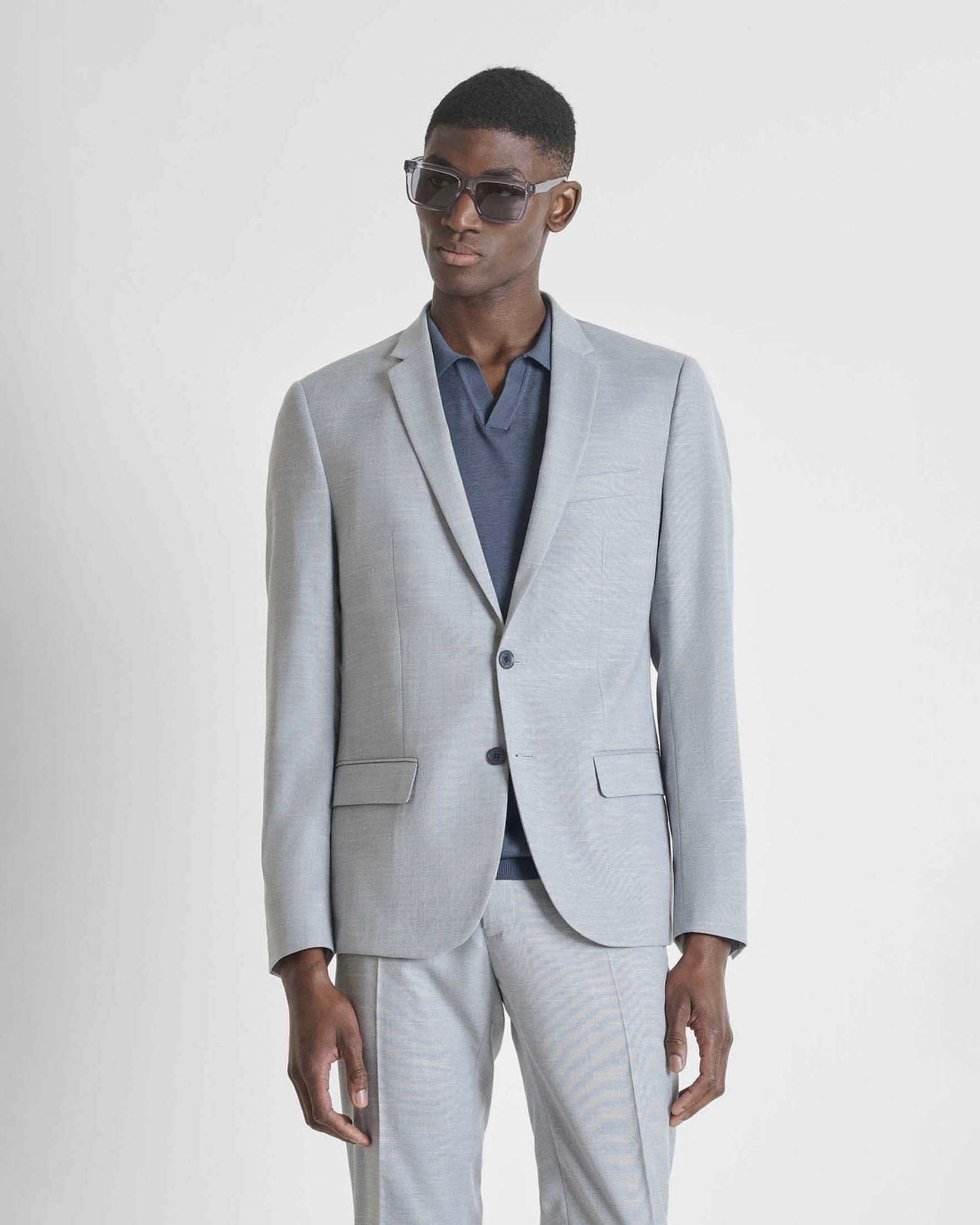 Blazer avio in misto viscosa effetto fiammato