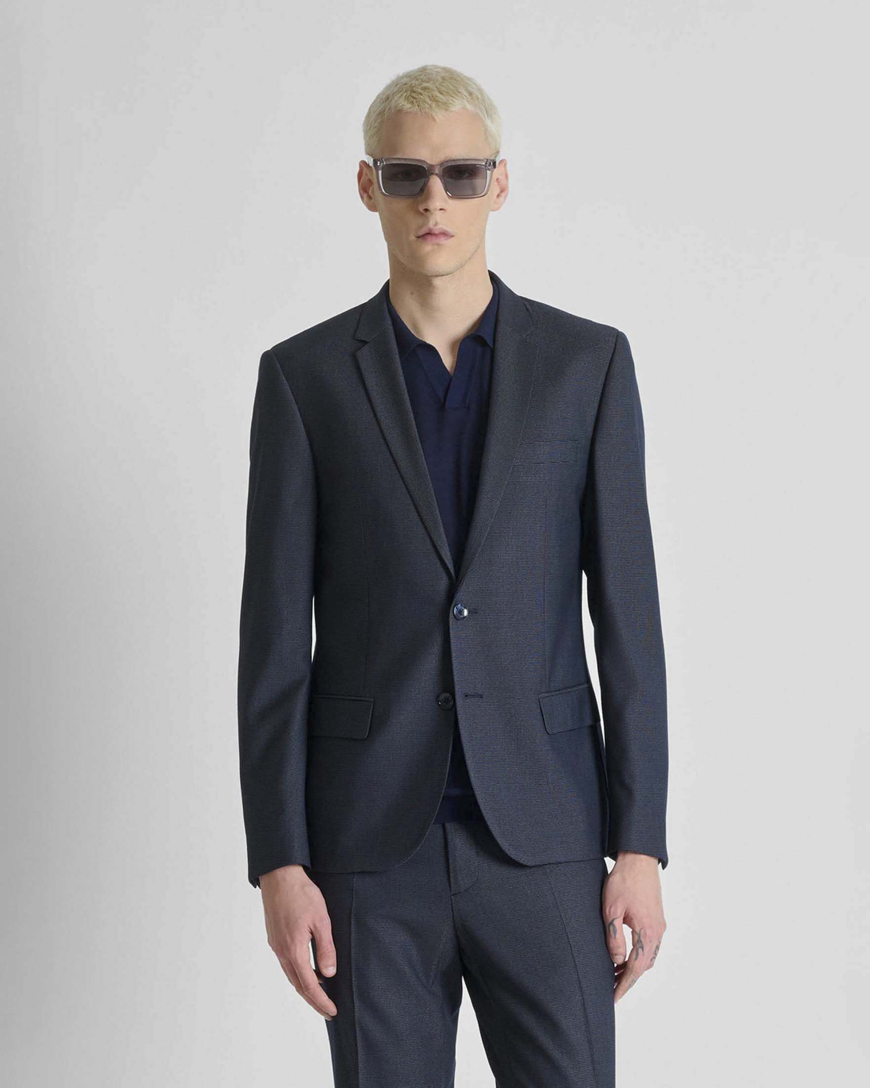 Blazer Antony Morato blu scuro in misto viscosa micro armatura