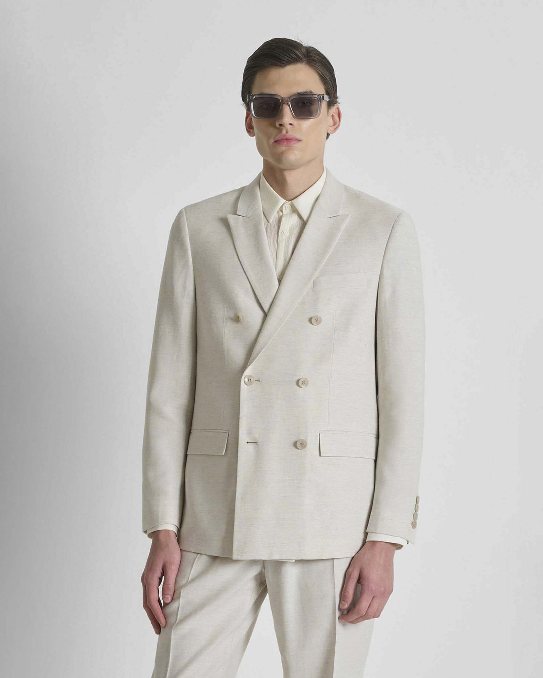 Blazer doppiopetto Antony Morato beige in misto viscosa e lino