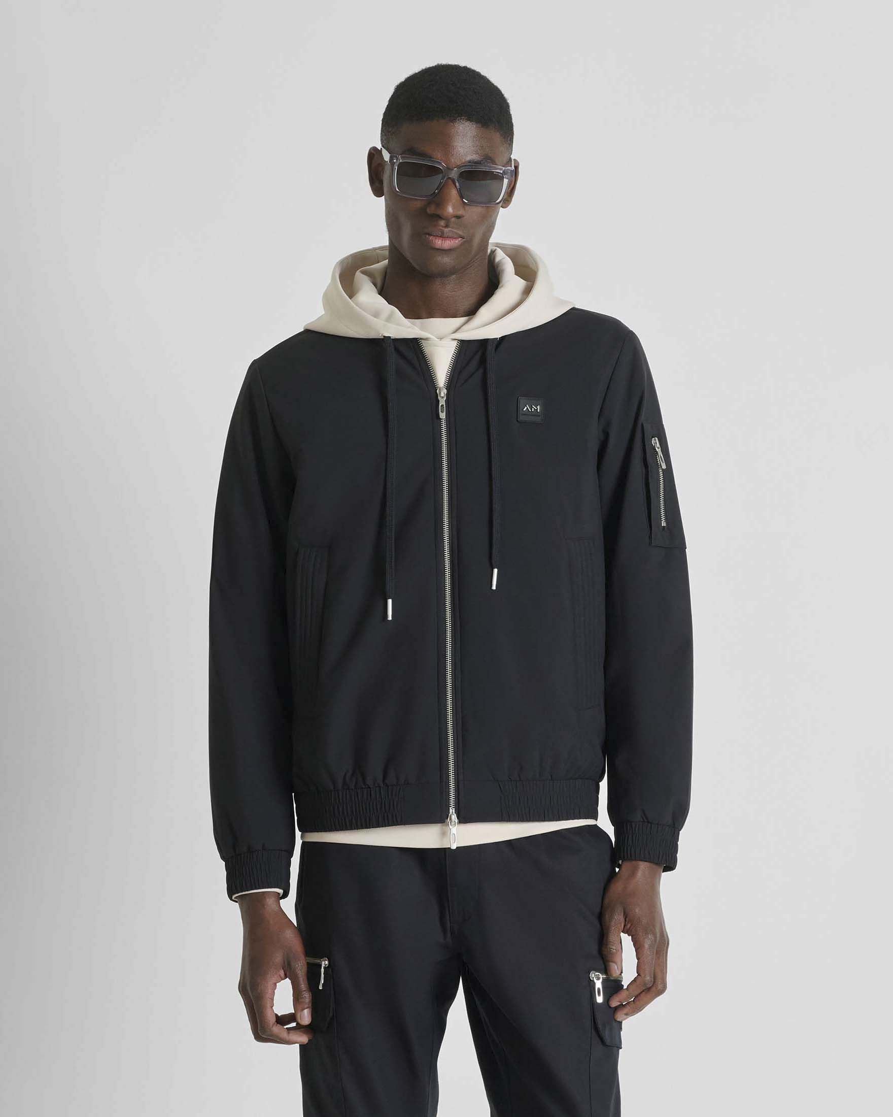 Bomber Antony Morato nero in nylon impermeabile con patch logo