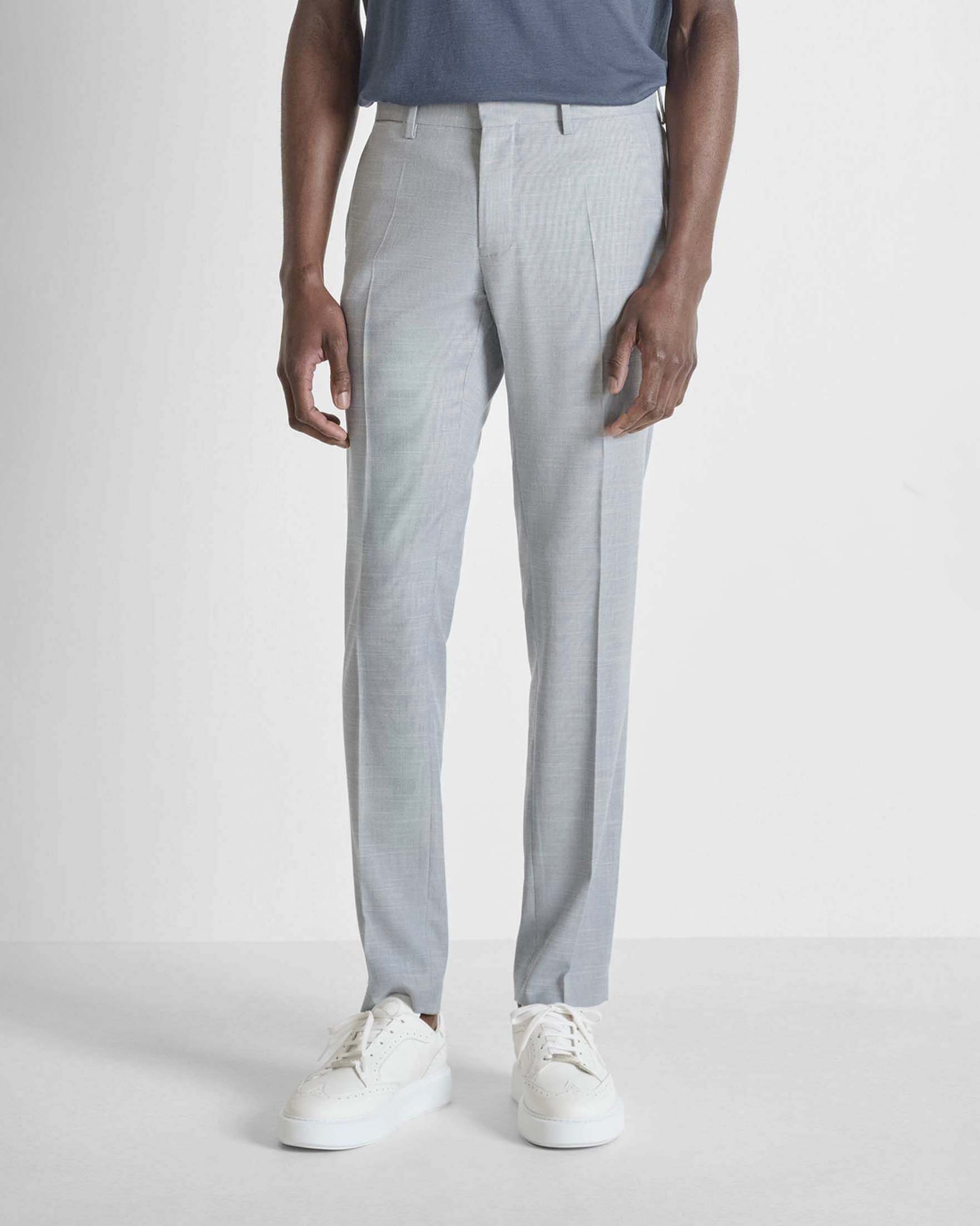 Pantaloni chinos avio in misto viscosa elasticizzata effetto fiammato