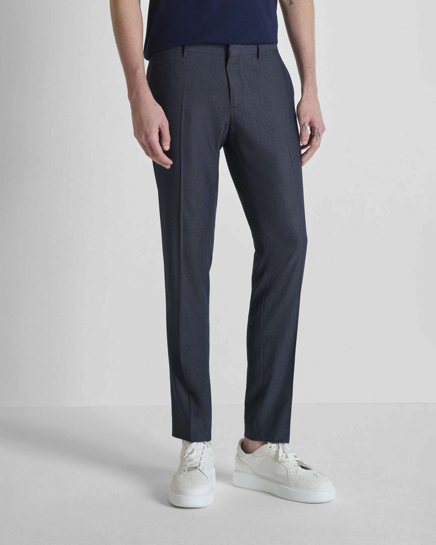Pantaloni Antony Morato blu navy in misto viscosa con microfantasia