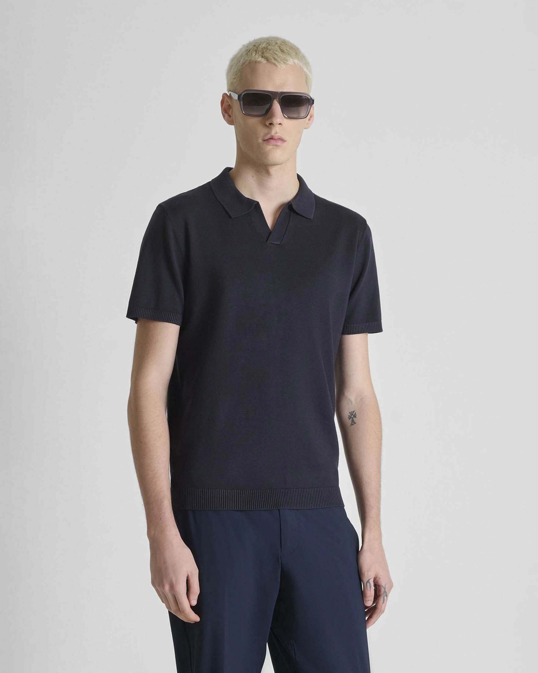 Polo mezza manica blu in misto viscosa