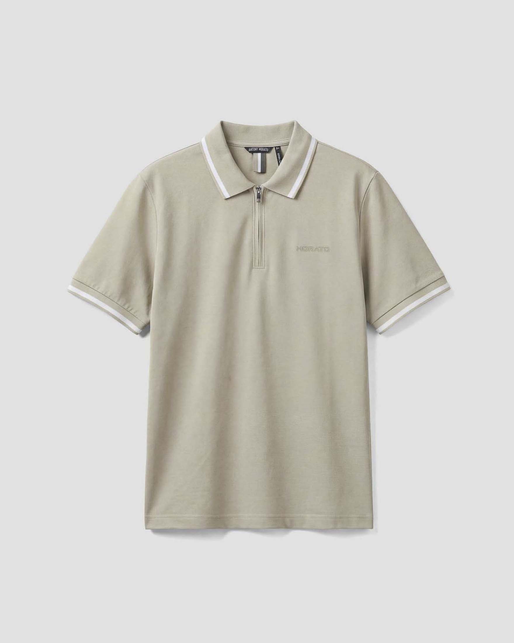 Polo Antony Morato beige in cotone con apertura a mezza zip e bordino