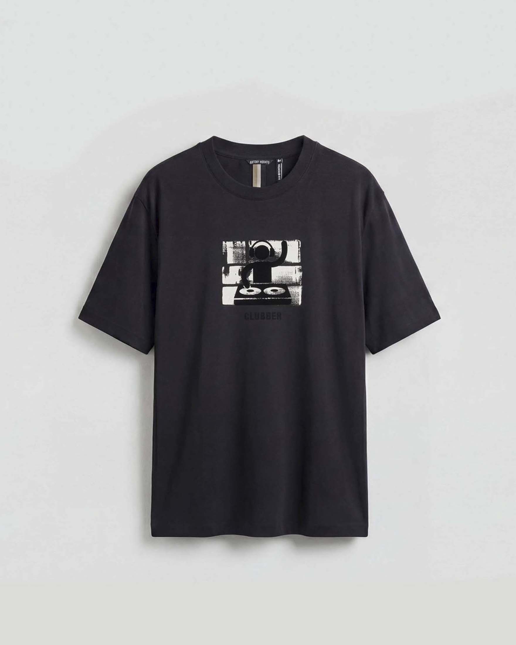 T-shirt nera in cotone con stampa frontale e posteriore