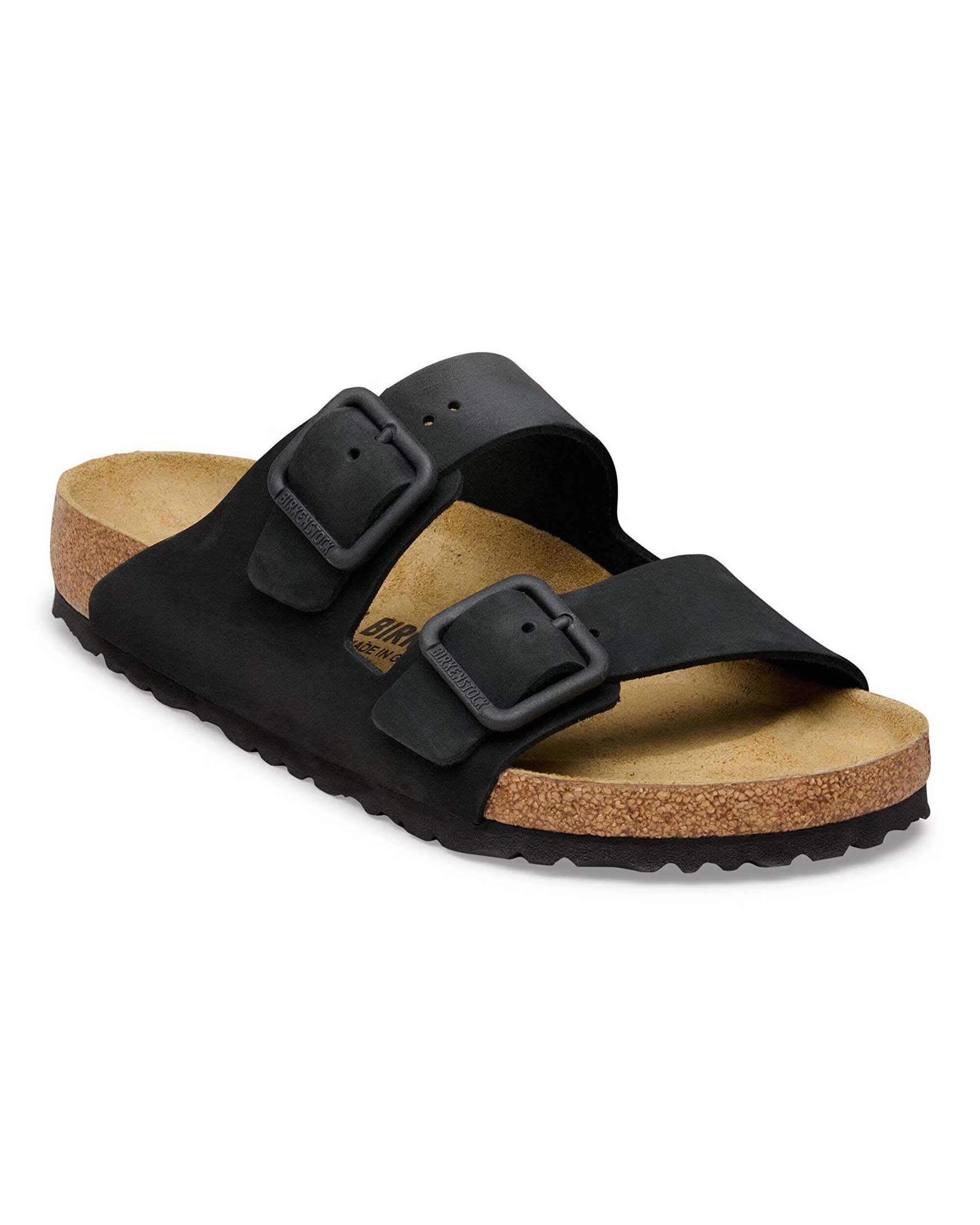 Sandalo Birkenstock Arizona Wire Buckle in pelle nabuk nera con doppia fascetta