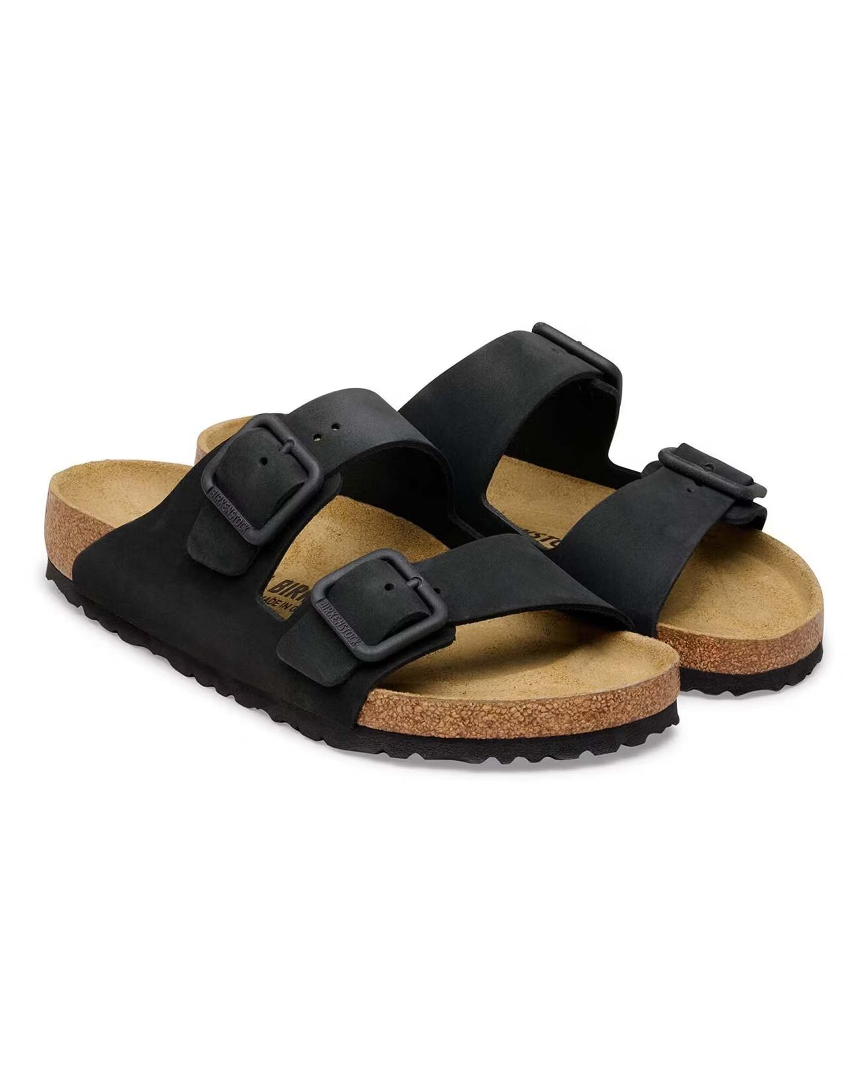 Sandalo Birkenstock Arizona Wire Buckle in pelle nabuk nera con doppia fascetta image
