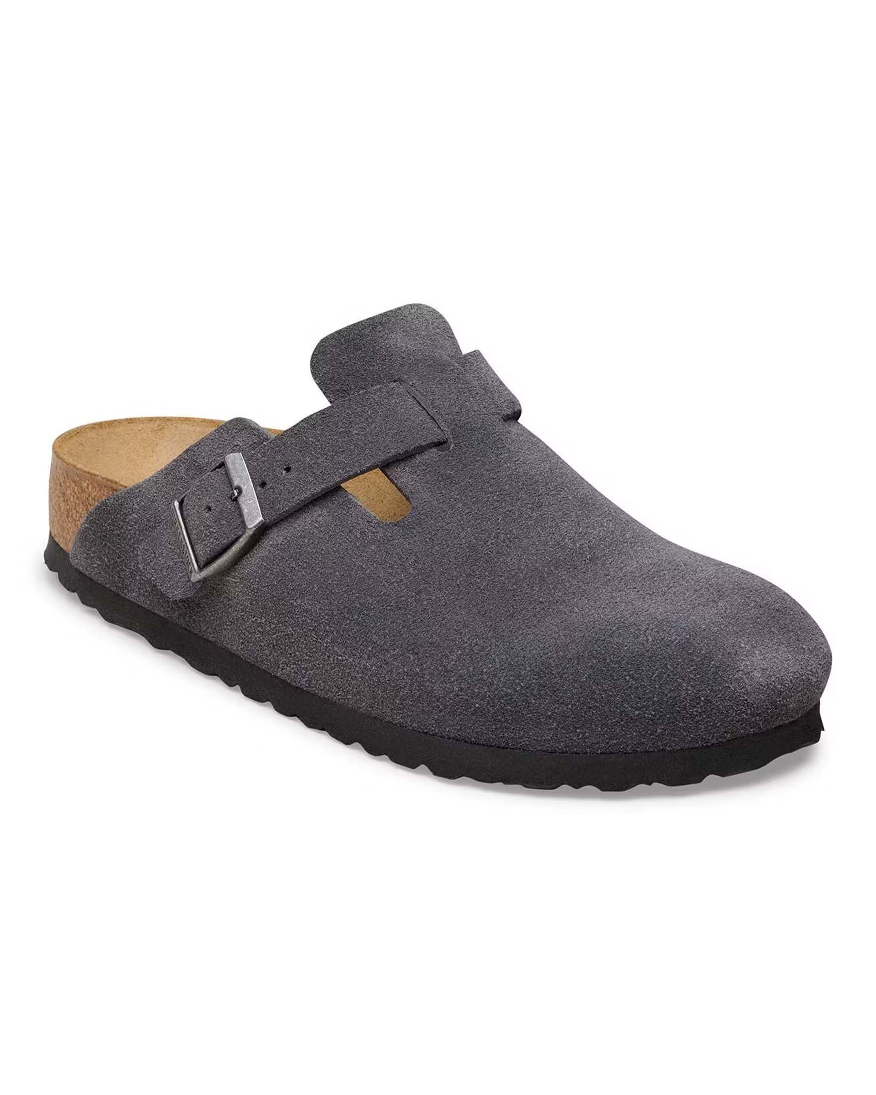 Sandalo Birkenstock Boston grigio antracite in pelle scamosciata