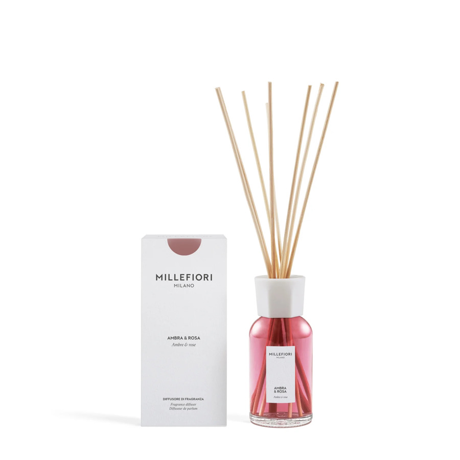 Diffusore di Fragranza a Stick 100 ml. Ambra & Rosa Millefiori Milano