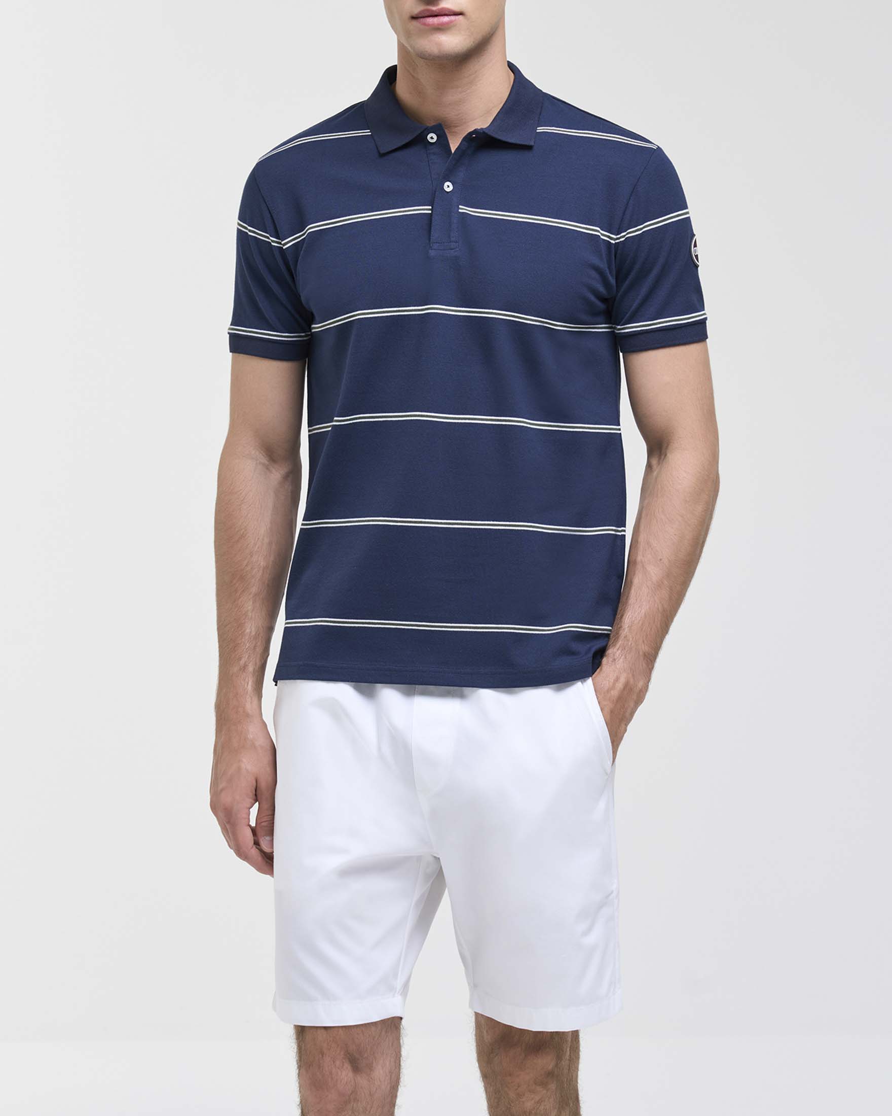 Polo mezza manica Colmar Originals blu a righe bianche in cotone stretch image