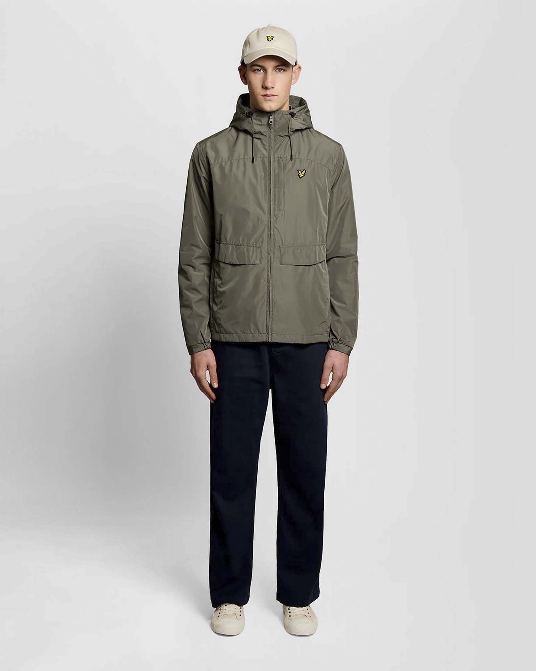 Giubbino color fango in nylon ripstop relaxed fit con cappuccio