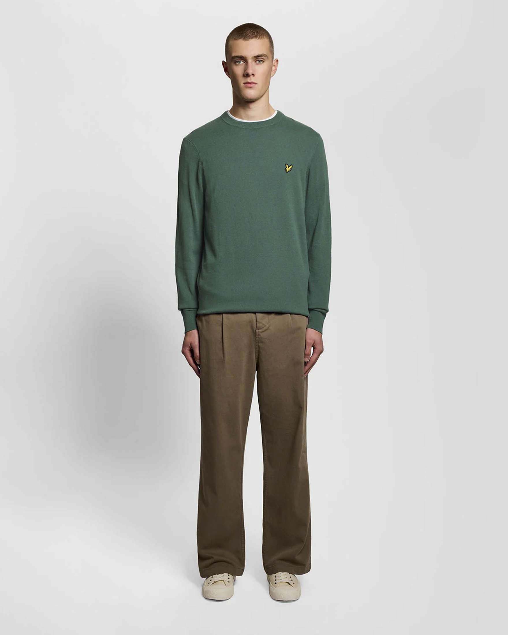 Felpa verde girocollo in cotone con logo aquila gialla sul petto