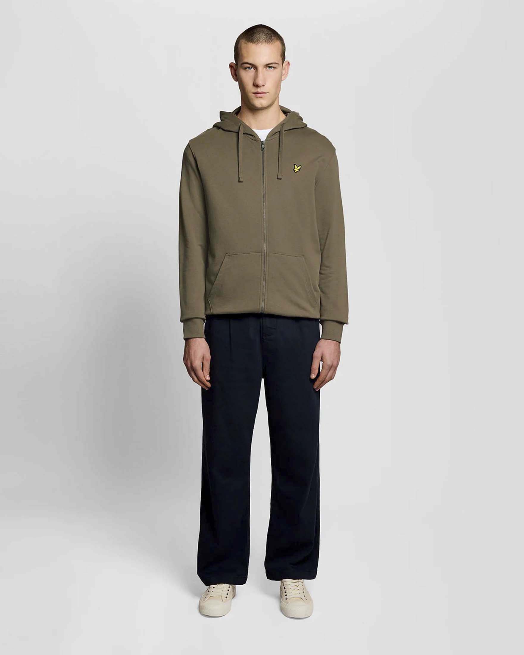 Felpa color fango in cotone con cappuccio e chiusura zip