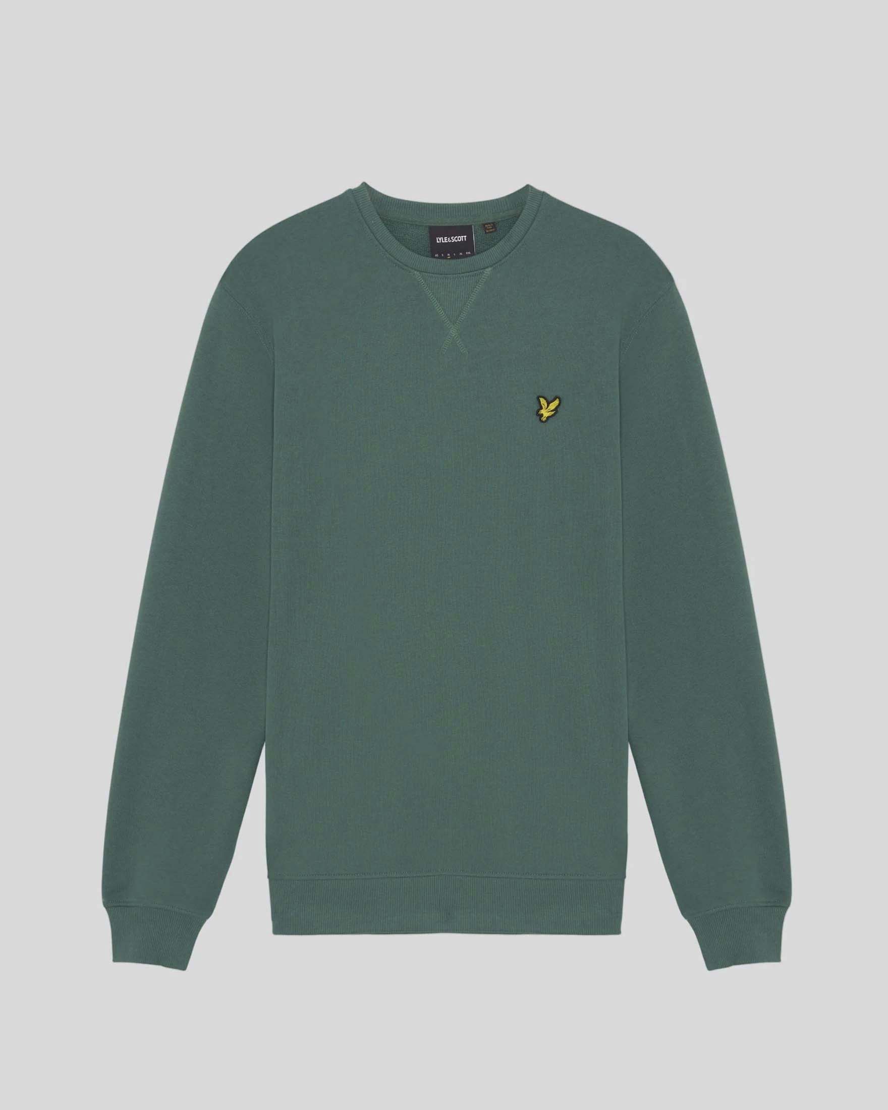 Felpa girocollo Lyle & Scott verde in cotone con logo aquila gialla ricamato sul petto
