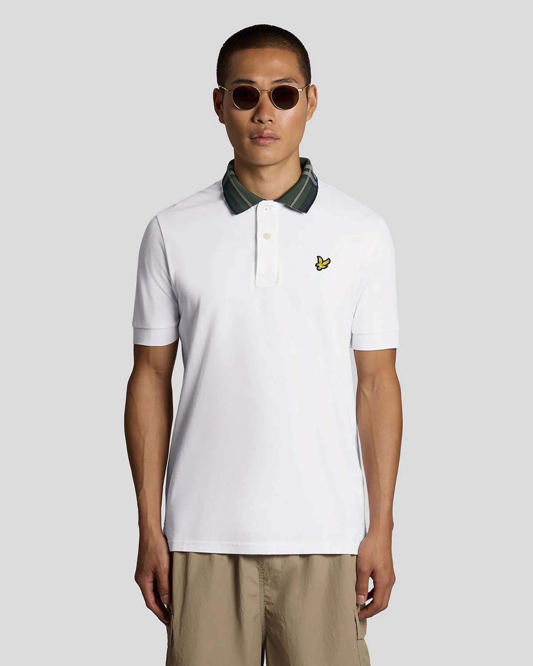 Polo mezza manica Lyle & Scott bianca con colletto tartan check image