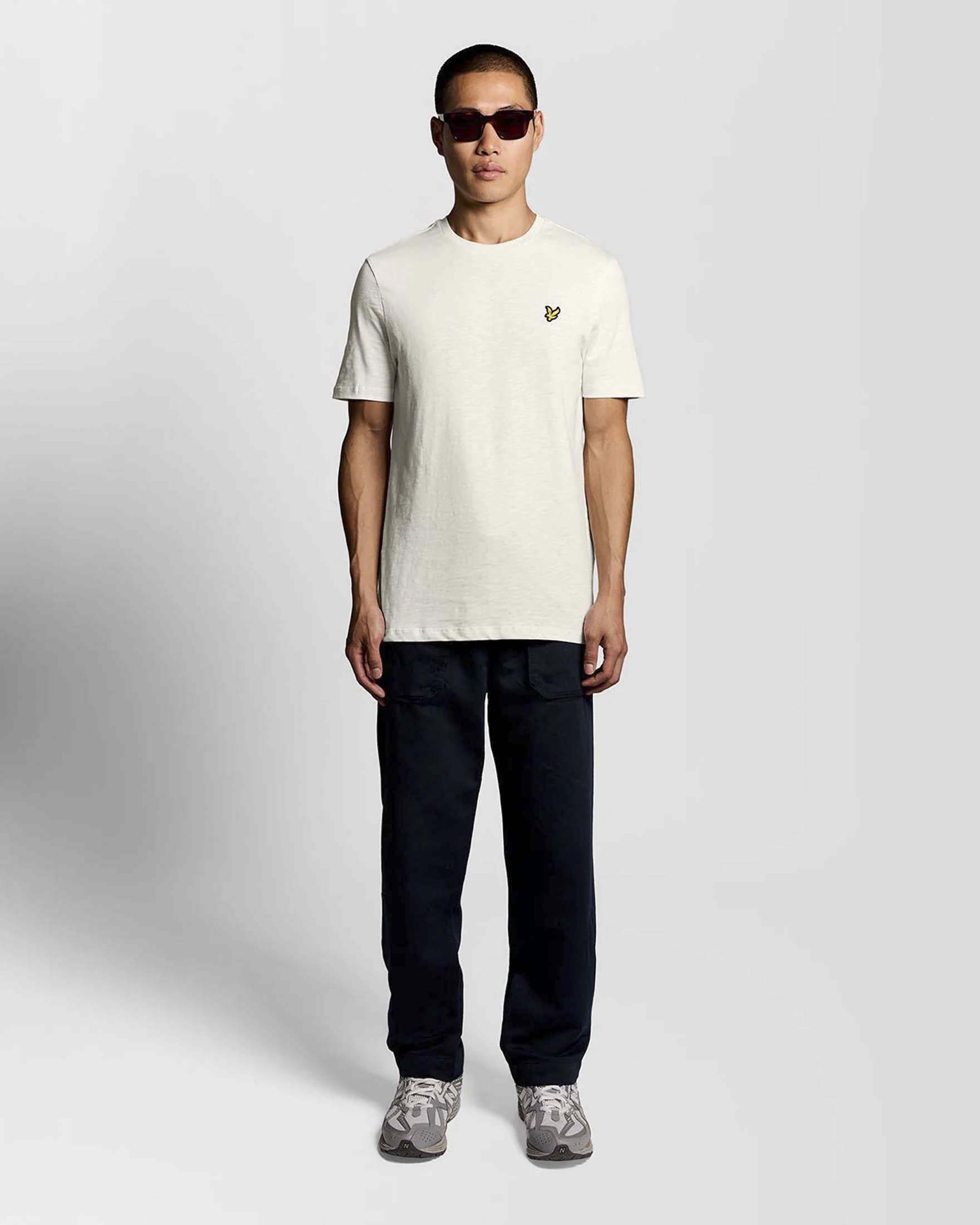 T-shirt mezza manica panna in puro cotone fiammato
